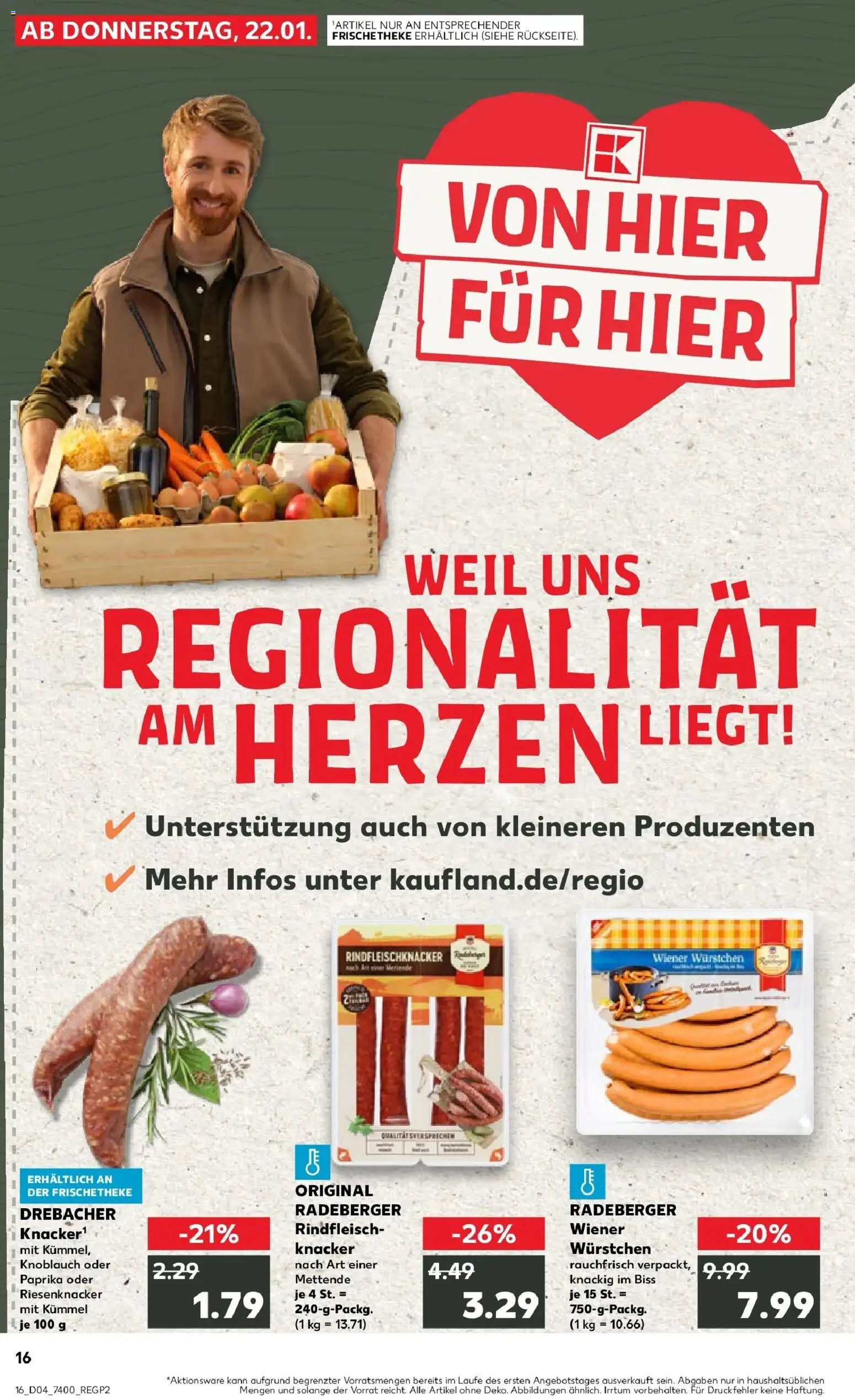 Kaufland prospekt Frankenberg/Sa.	 – gültig ab 22.01.2026 | Seite: 16 | Produkte: Wiener wurstchen, Paprika, Knoblauch, Rindfleisch