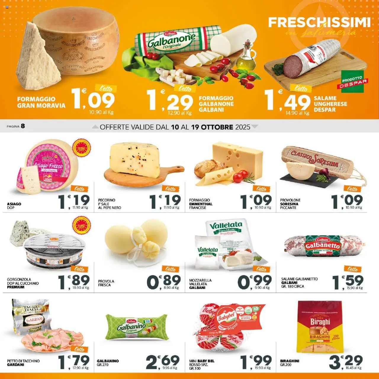 Volantino Despar del 10.10.2025 | Pagina: 8 | Prodotti: Sale, Pepe, Mozzarella, Provola