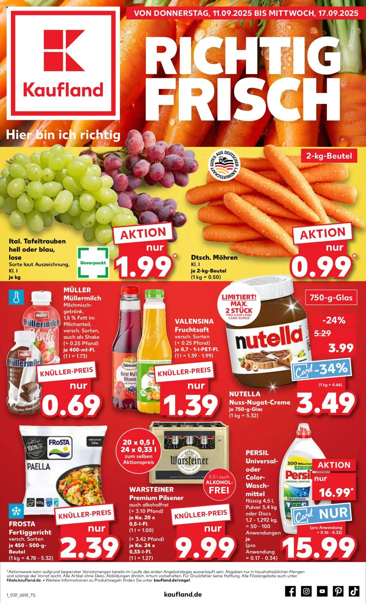 Kaufland prospekt Köln	 – gültig ab 11.09.2025 | Seite: 1 | Produkte: Frosta, Nutella, Müllermilch, Fruchtsaft