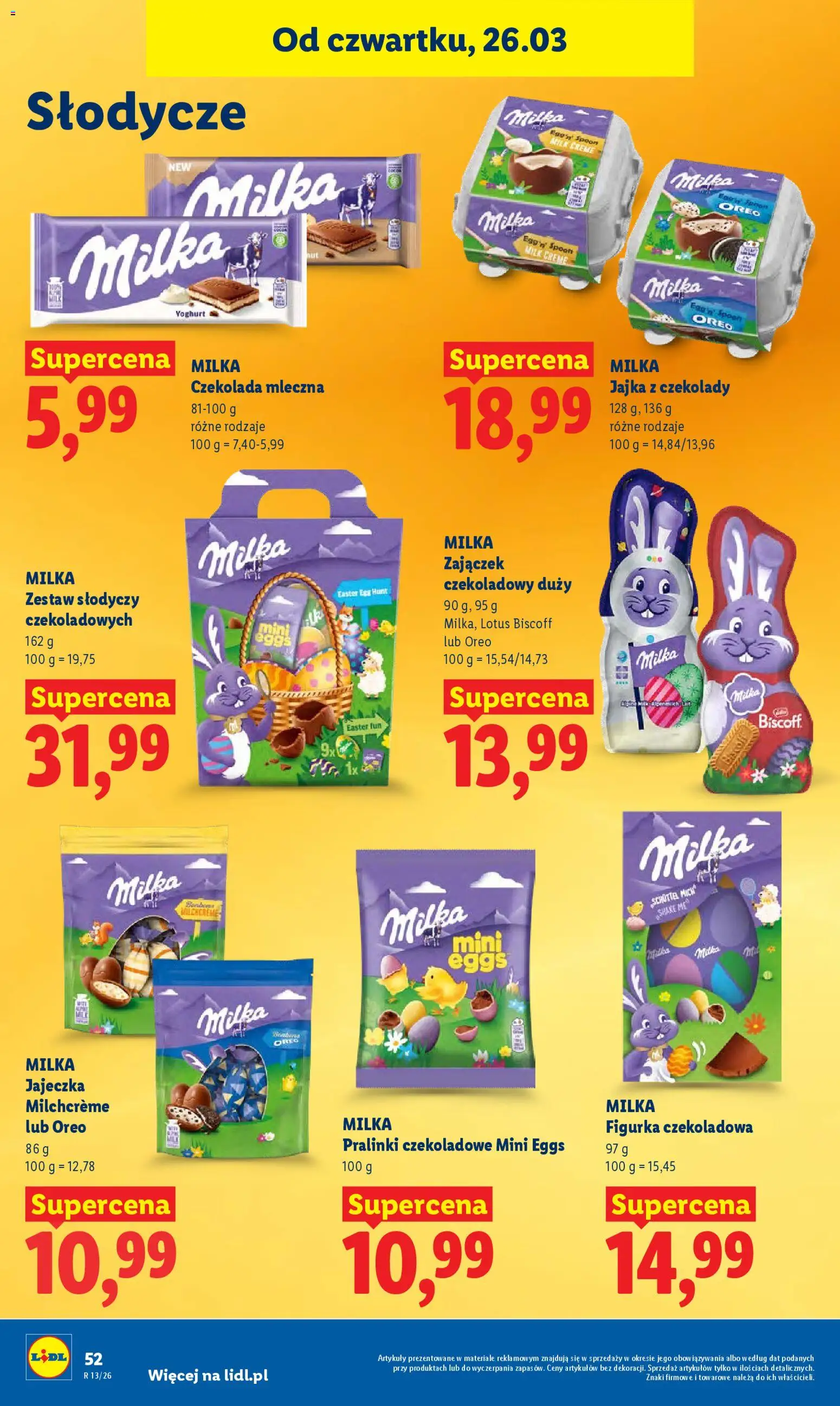 Lidl gazetka od 26.03.2026 | Strona: 52 | Produkty: Czekolady, Słodycze, Milka, Jajka
