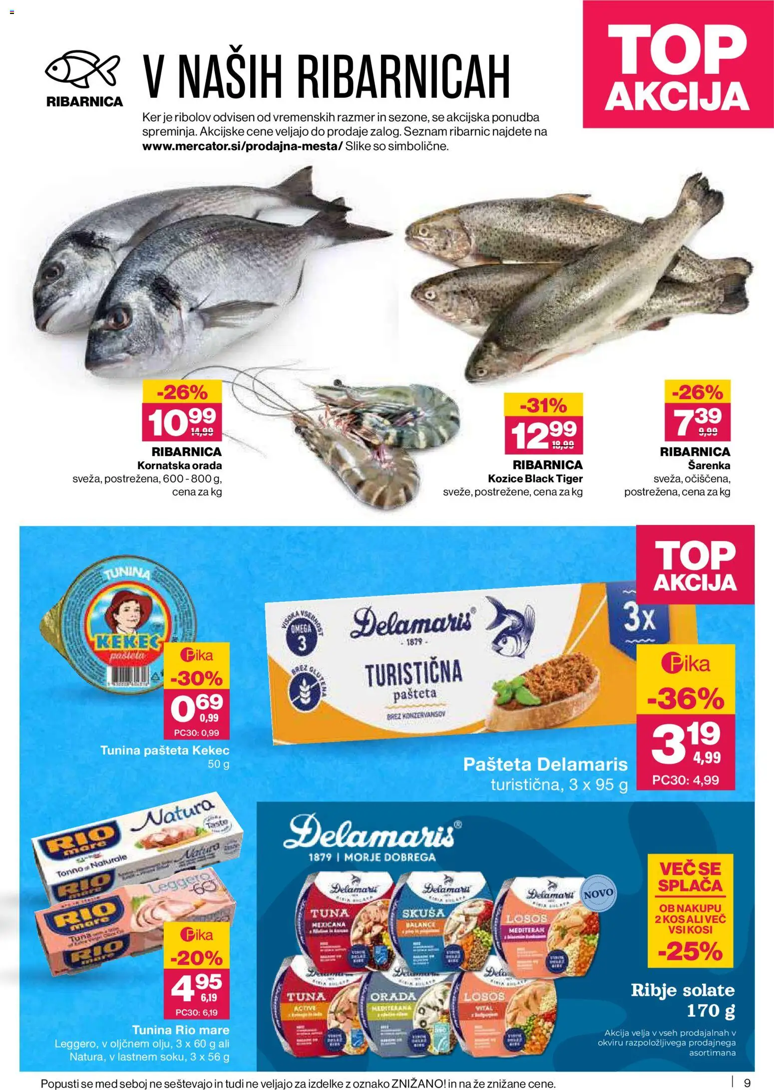Novi Mercator katalog ponudbe – veljaven od 08.01.2026 | Stran: 9 | Izdelki: Kozice, Tuna, Kos, Orada
