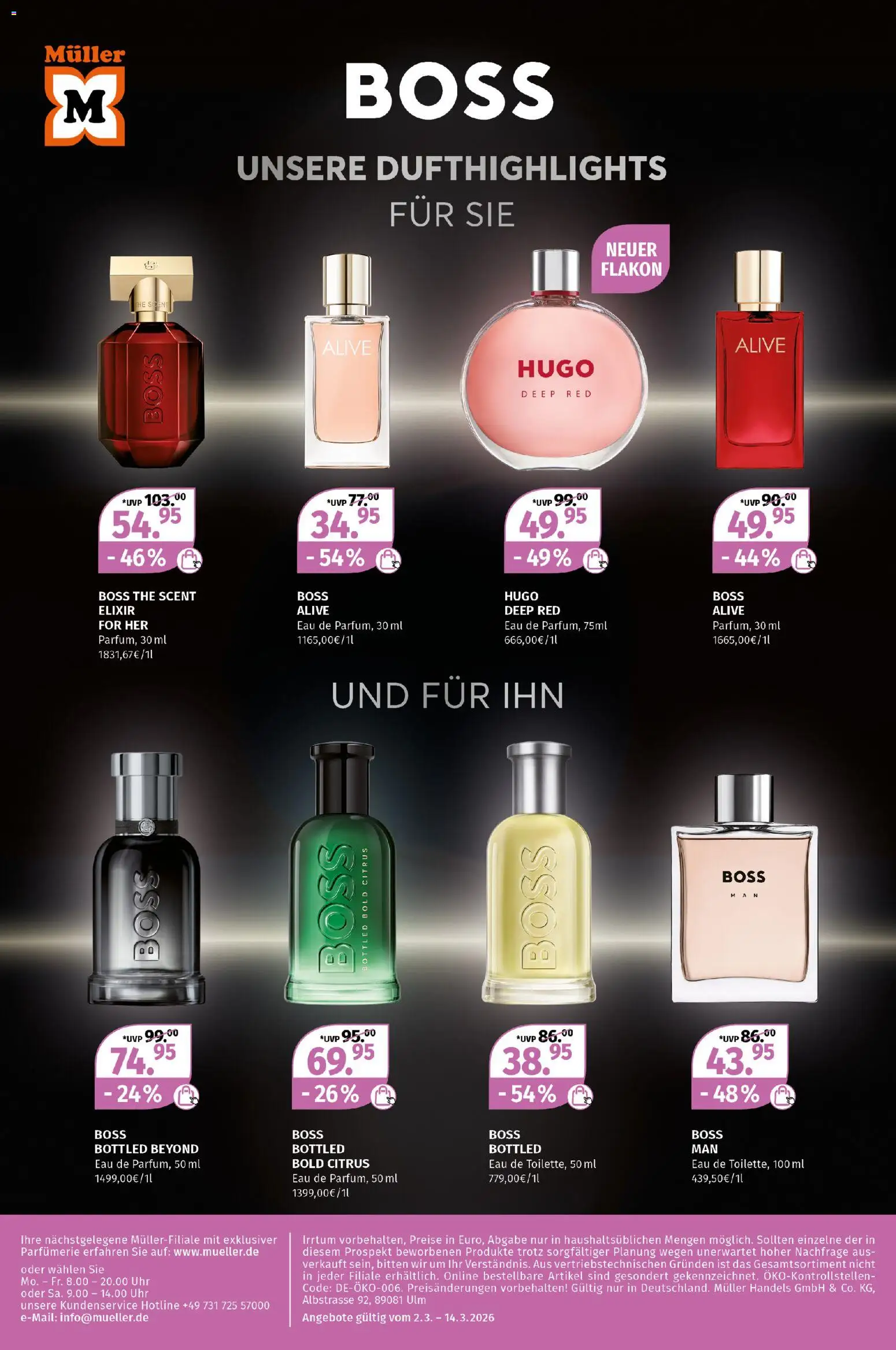 Müller Parfümerie-Highlights – gültig ab 02.03.2026 | Seite: 13 | Produkte: Hugo, Uhr