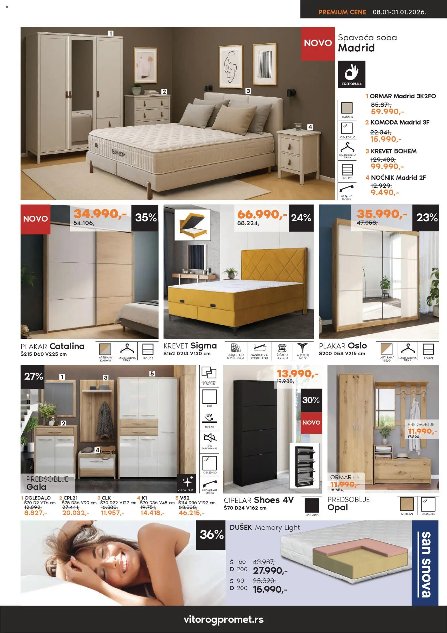 Vitorog katalog - važi od 08.01.2026 | Strana: 7 | Proizvode: Krevet, Dušek, Komoda, Ormar