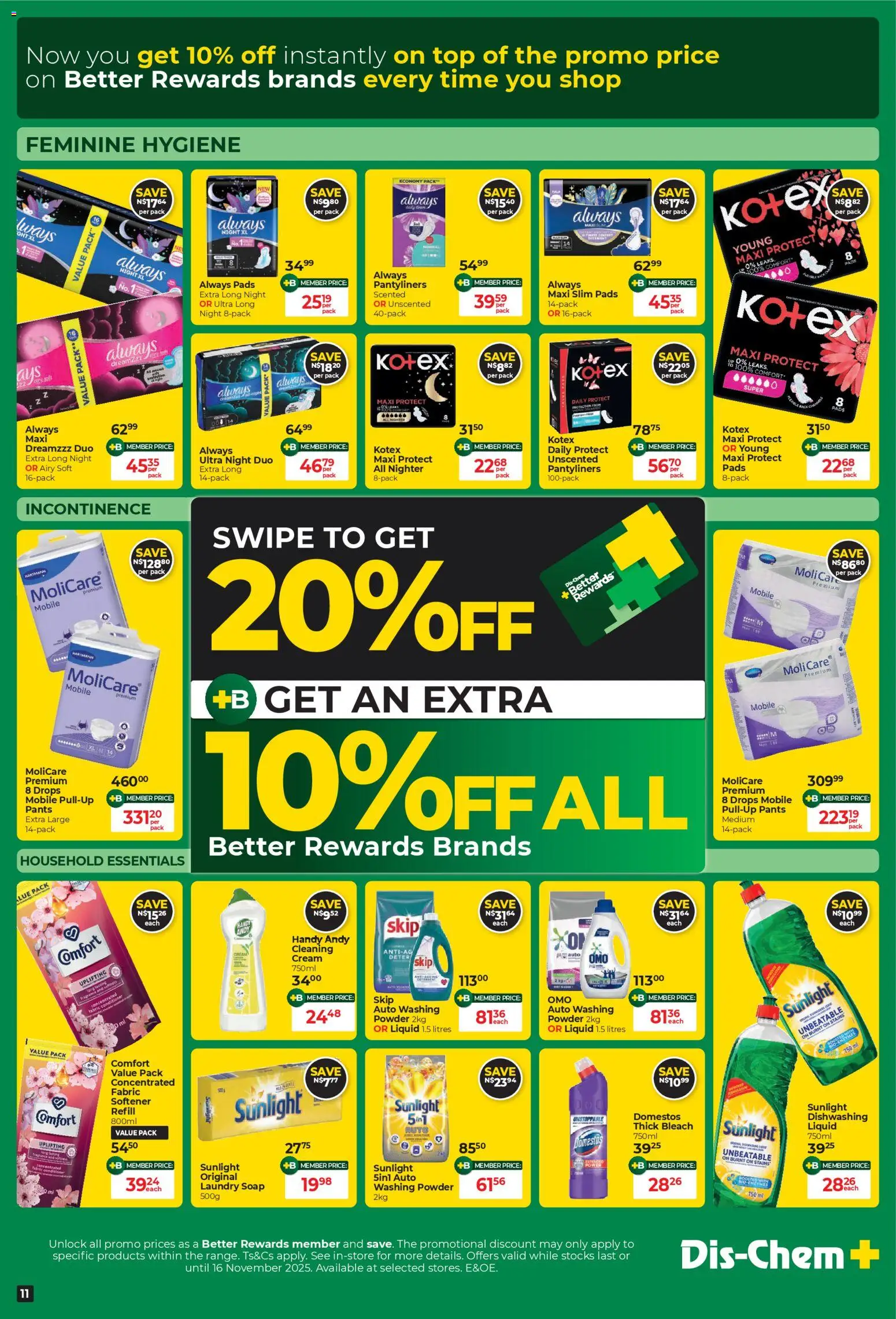 New Dis-Chem catalogue – valid from 21.10.2025 | Page: 11 | Products: Pants, Fragrance, Cream, Soap