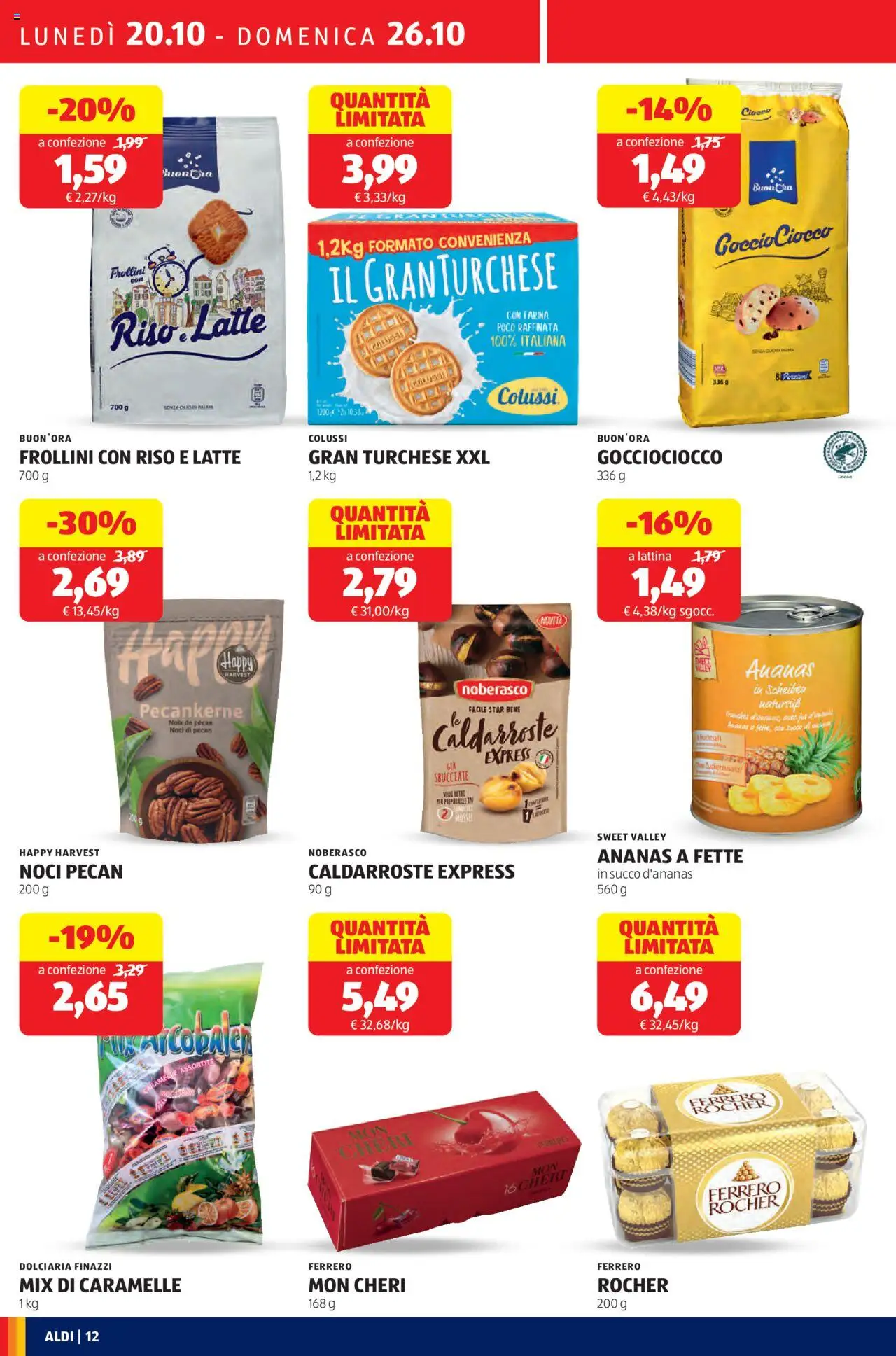 Volantino Aldi del 20.10.2025 | Pagina: 12 | Prodotti: Succo, Biscotti, Farina, Noci