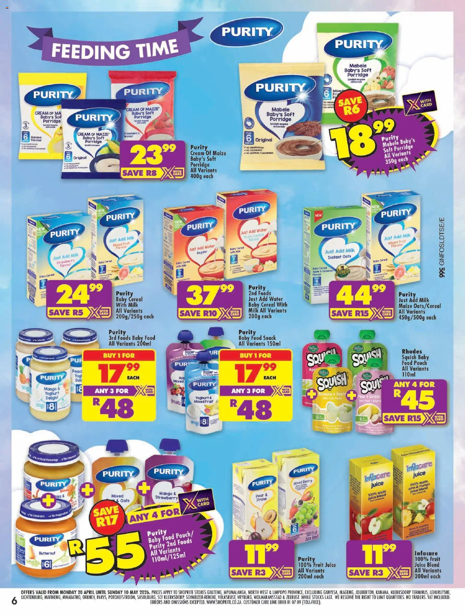 New Shoprite catalogue – valid from 20.04.2026 | Page: 6 | Products: Yoghurt, Juice, Baby food, Water