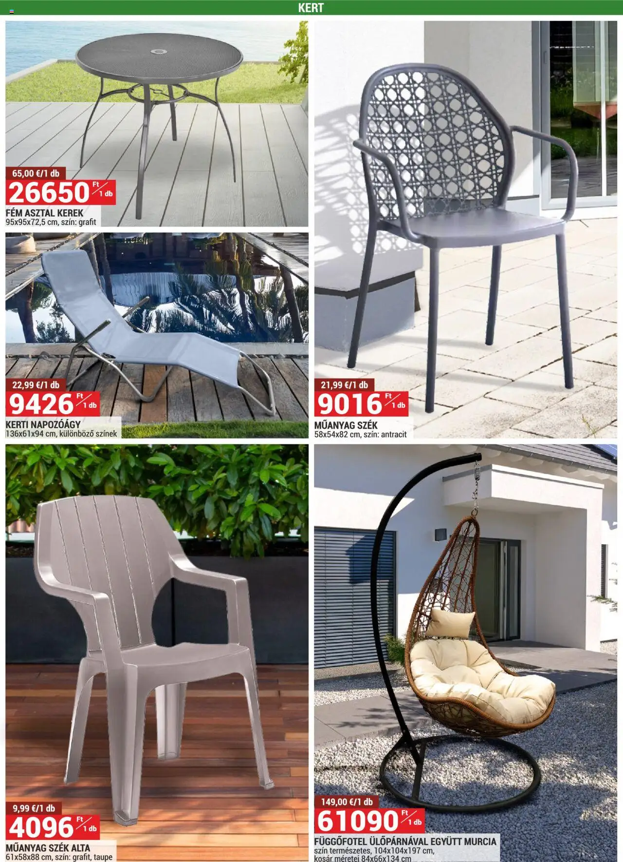 Merkury Market akciós ujság - amely érvényes a következő dátumtól: 01.06.2025 | Oldal: 20 | Termékek: Függőfotel, Asztal, Szék, Napozóágy