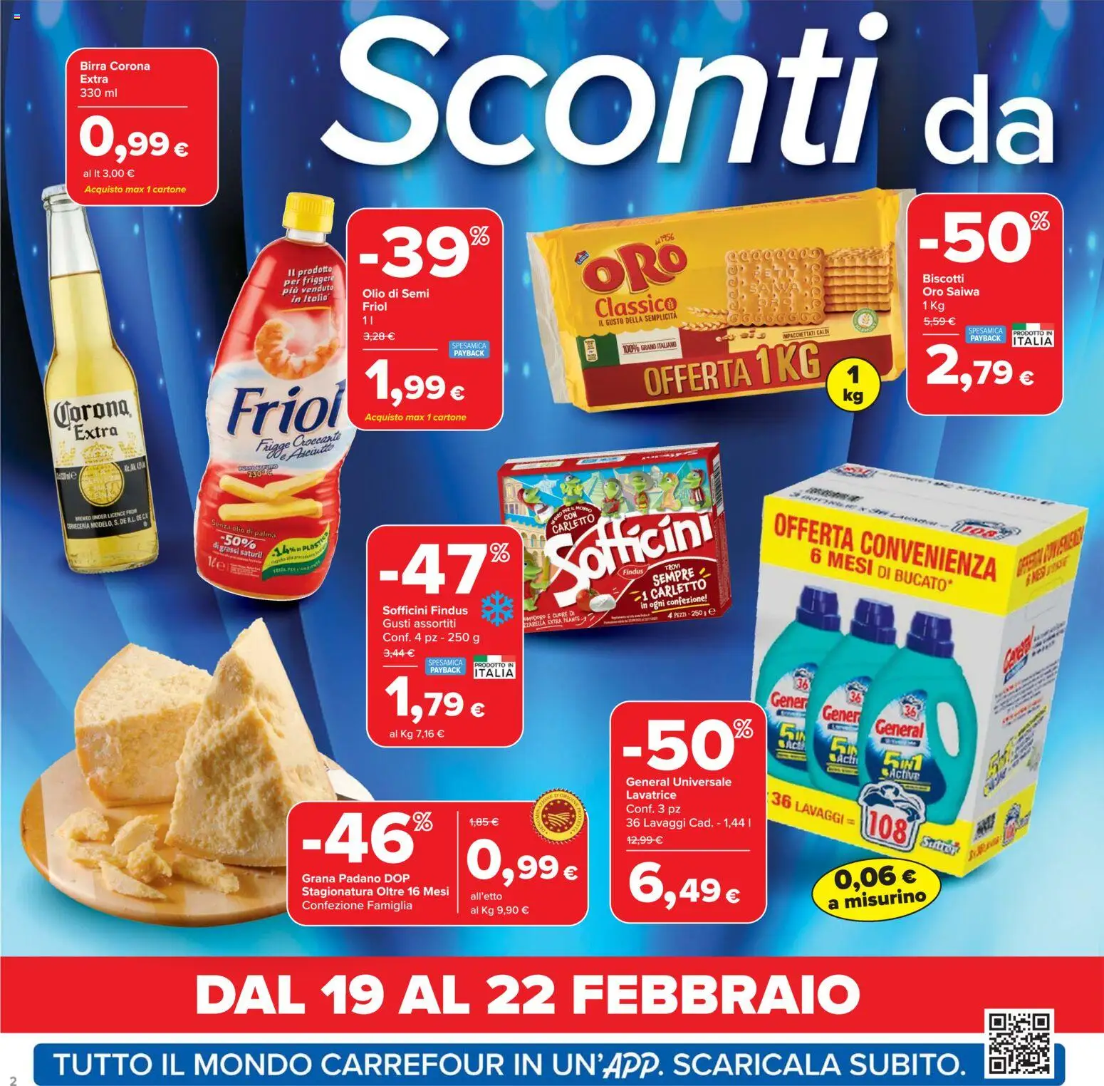 Volantino Carrefour del 17.02.2026 | Pagina: 2 | Prodotti: Birra, Biscotti, Olio, Grana Padano