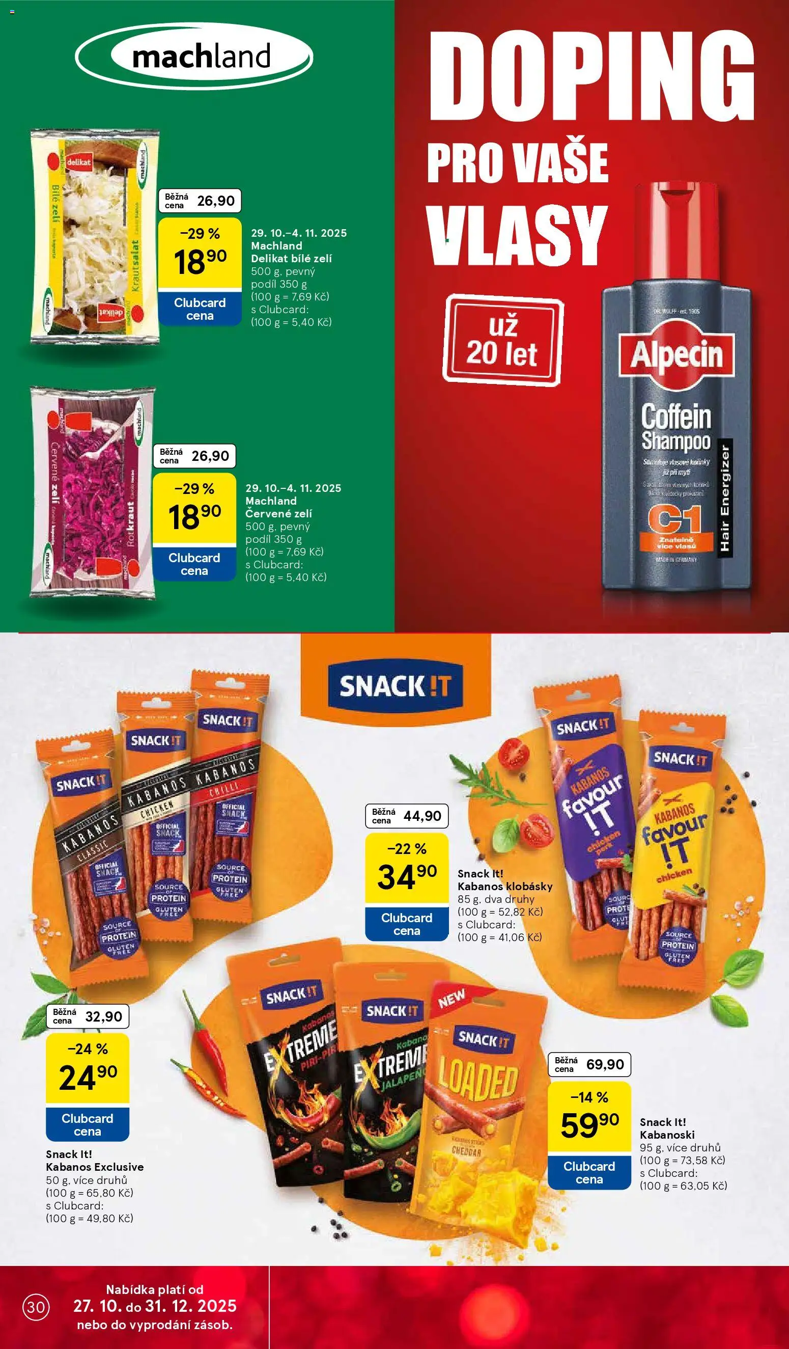 Tesco leták - Hypermarket od 29.10.2025 | Strana: 30 | Produkty: Zelí, Kabanos, Protein, Cheddar