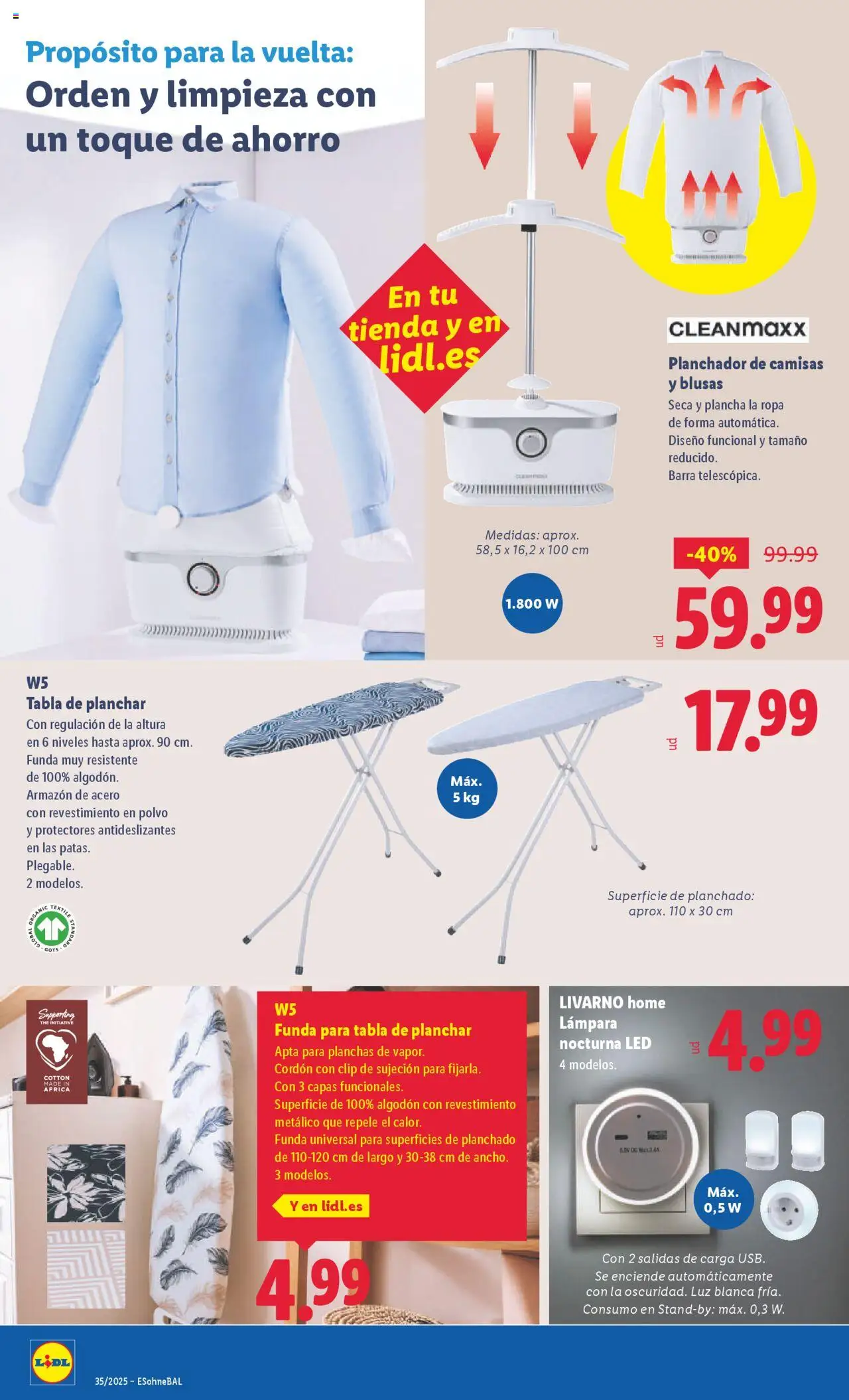 Lidl catálogo de bazar VAL │ válido desde el 25.08.2025 | Página: 2 | Productos: Polvo, Ropa, Funda para tabla de planchar, Plancha