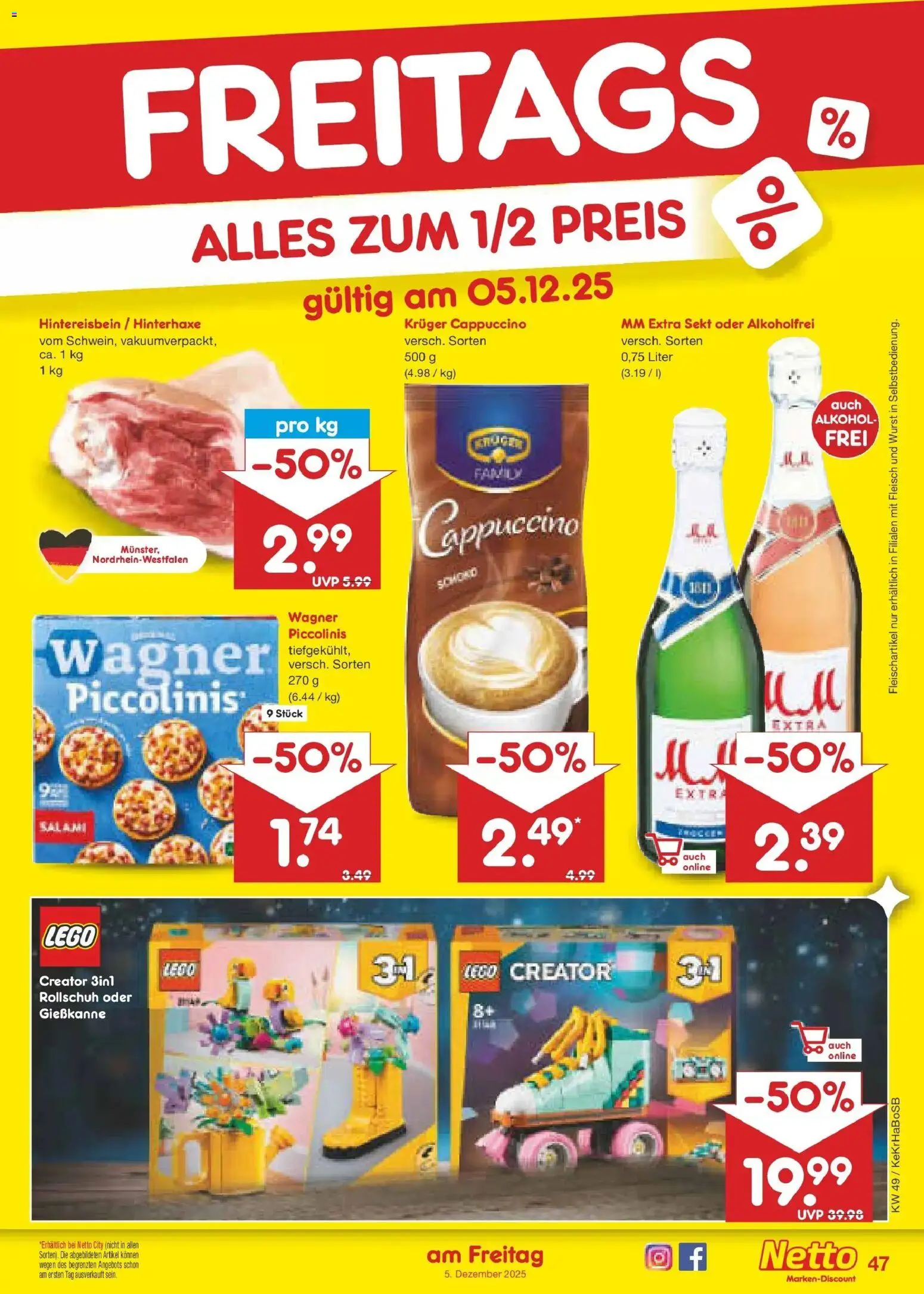 Netto Marken-Discount prospekt Jüchen	 – gültig ab 01.12.2025 | Seite: 50 | Produkte: Sekt, Piccolinis, Salami, Kruger cappuccino
