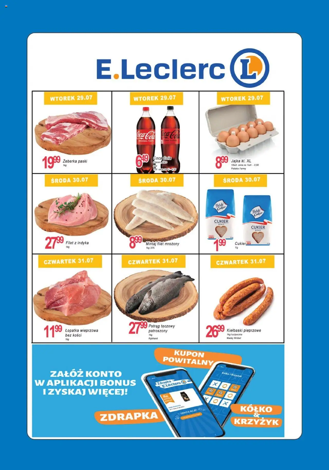 E.Leclerc Gazetka - Tychy od 29.07.2025 | Strona: 4 | Produkty: Coca cola, Kiełbaski, Cukier biały, Jajka