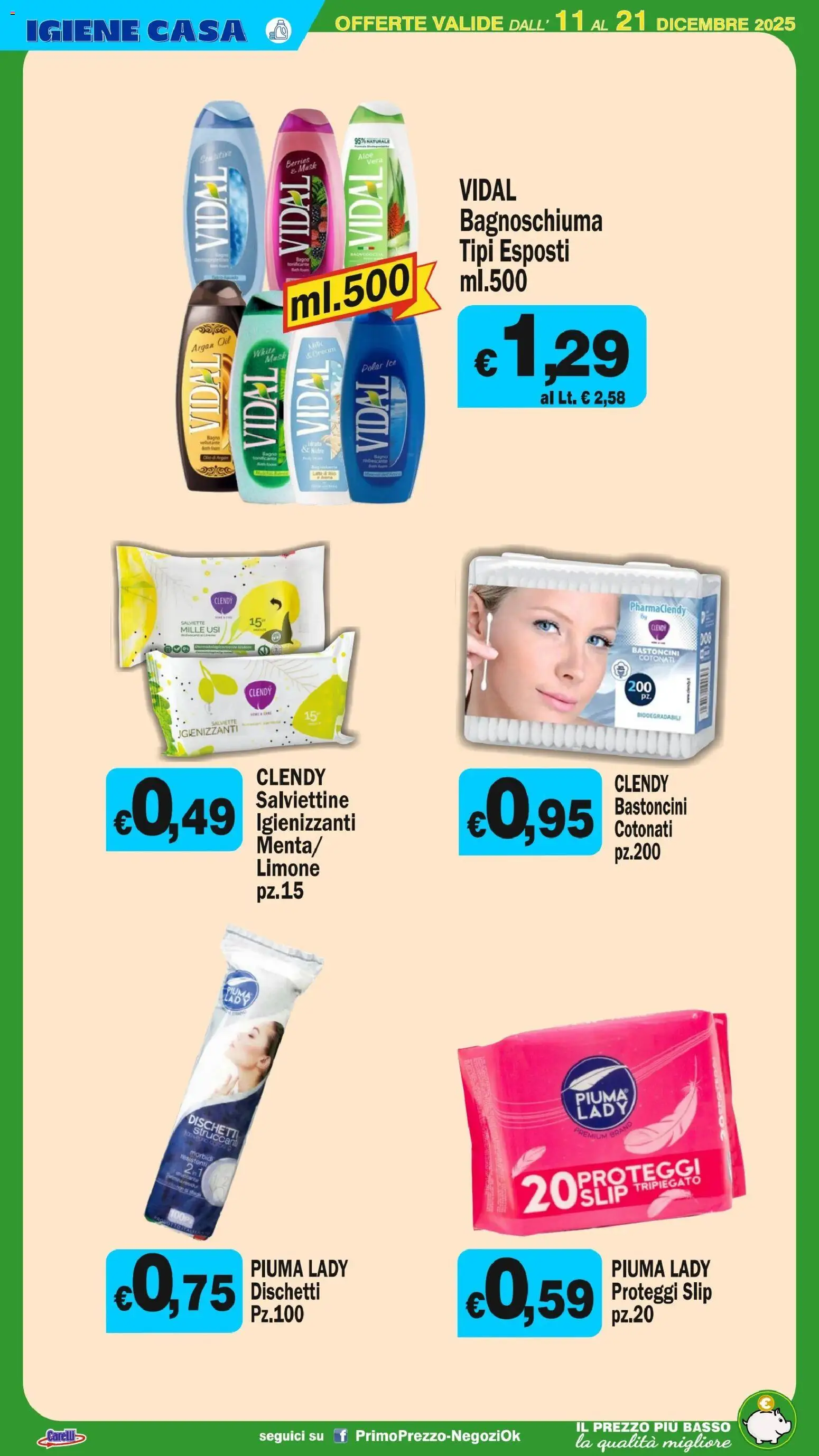 Volantino Primo Prezzo del 11.12.2025 | Pagina: 24 | Prodotti: Struccante, Bagnoschiuma, Slip, Limone