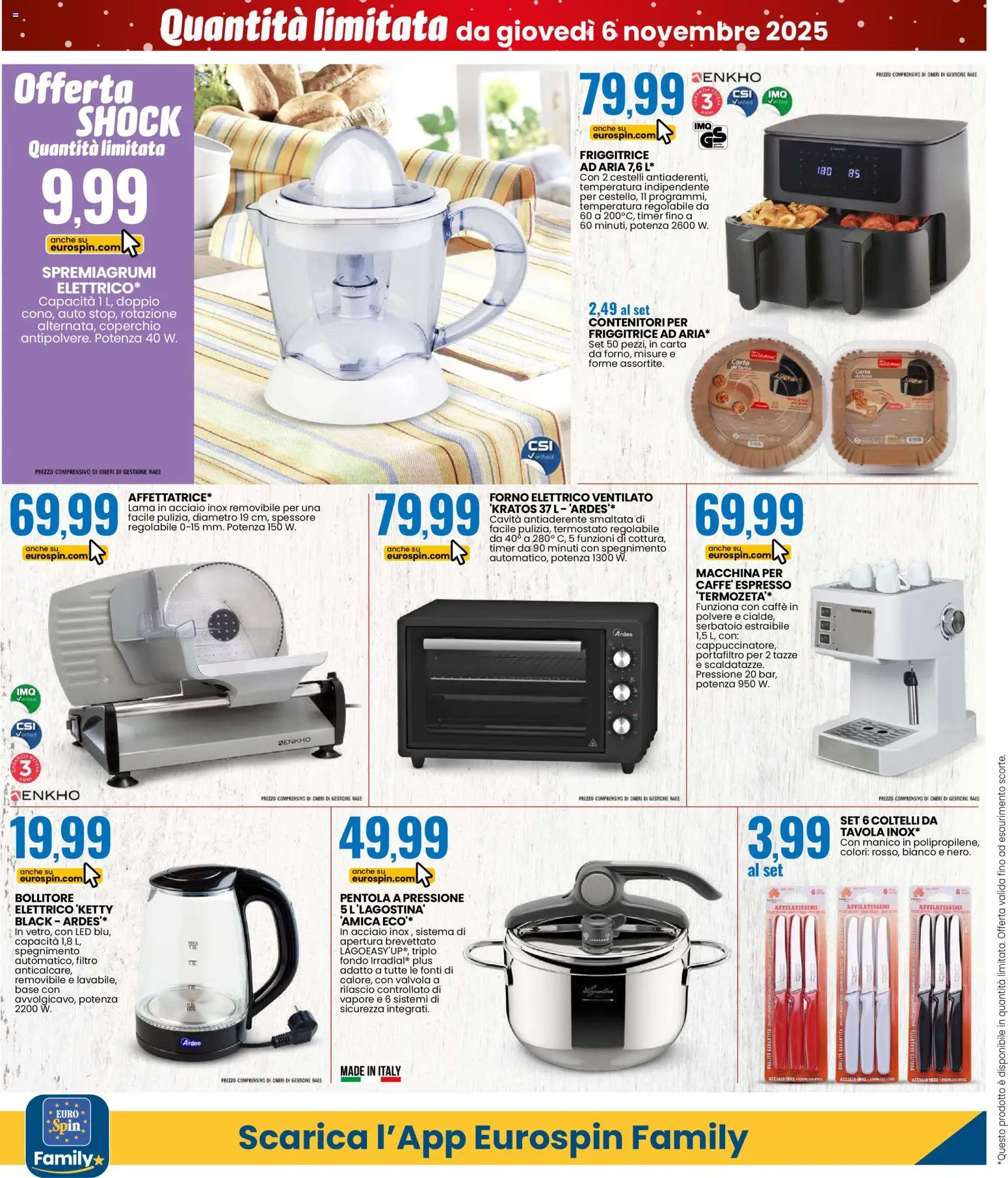 Volantino Eurospin del 06.11.2025 | Pagina: 14 | Prodotti: Forno, Bollitore, Spremiagrumi, Pentola a pressione