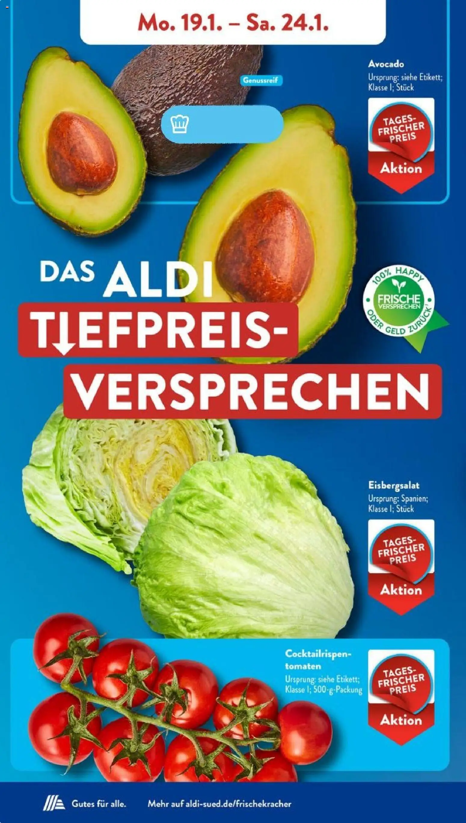 Aldi Süd Prospekt 	 – gültig ab 19.01.2026 | Seite: 4 | Produkte: Tomaten, Eisbergsalat, Avocado