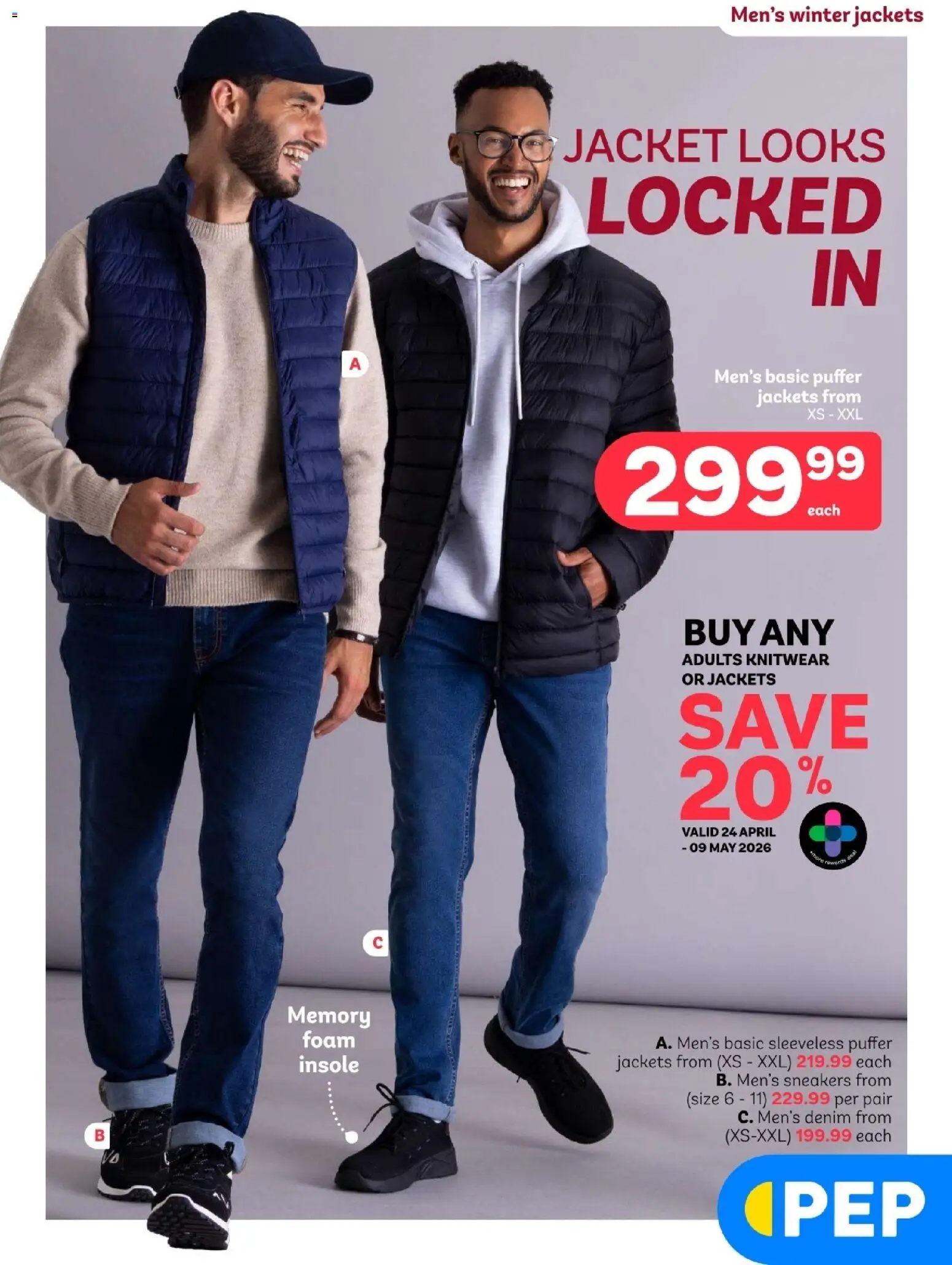New PEP Stores catalogue – valid from 24.04.2026 | Page: 3 | Products: Jacket, Sneakers, Jackets, Foam
