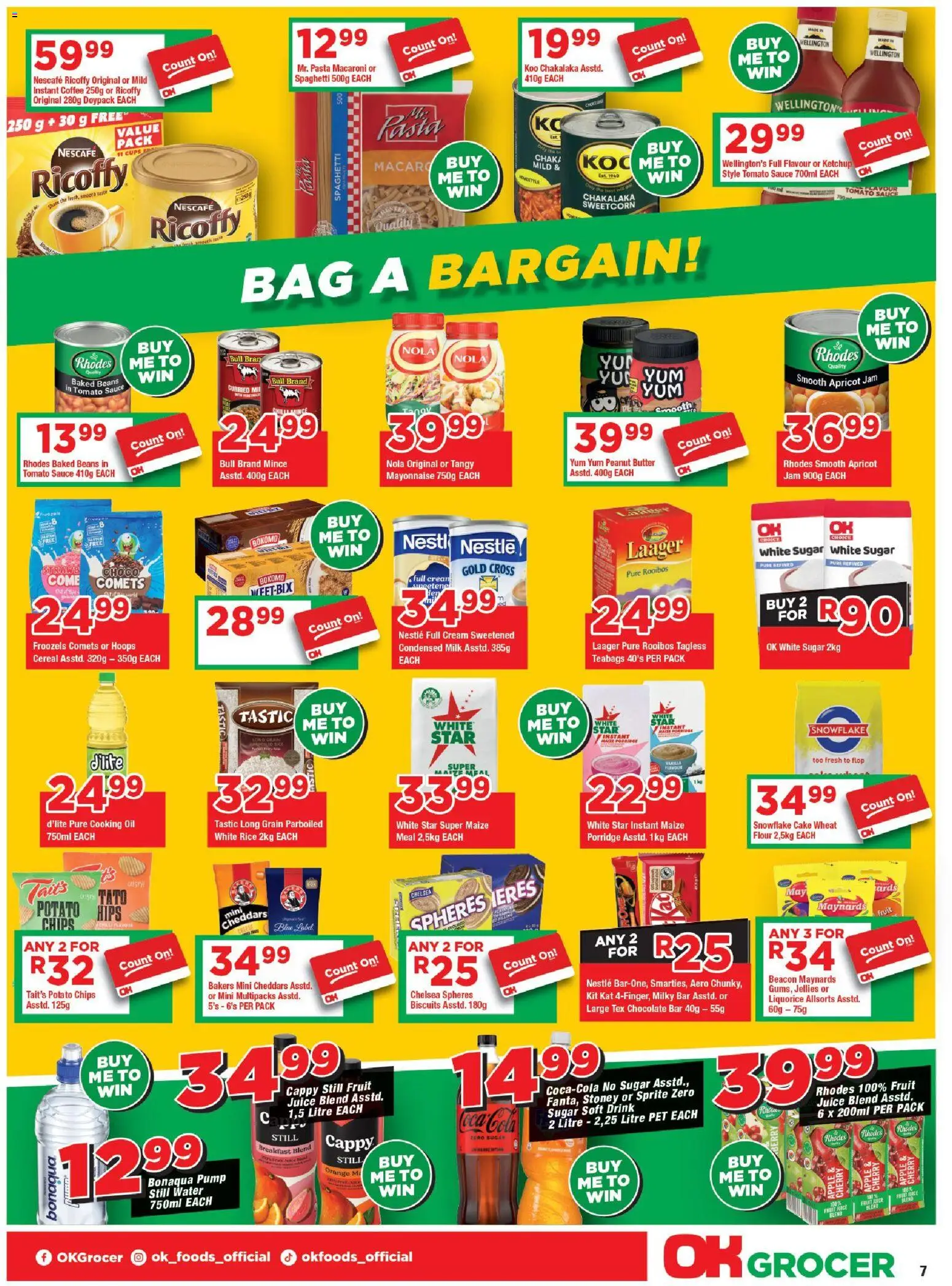 New OK Foods catalogue – valid from 05.01.2026 | Page: 7 | Products: Bag, Maize meal, Condensed milk, Pasta