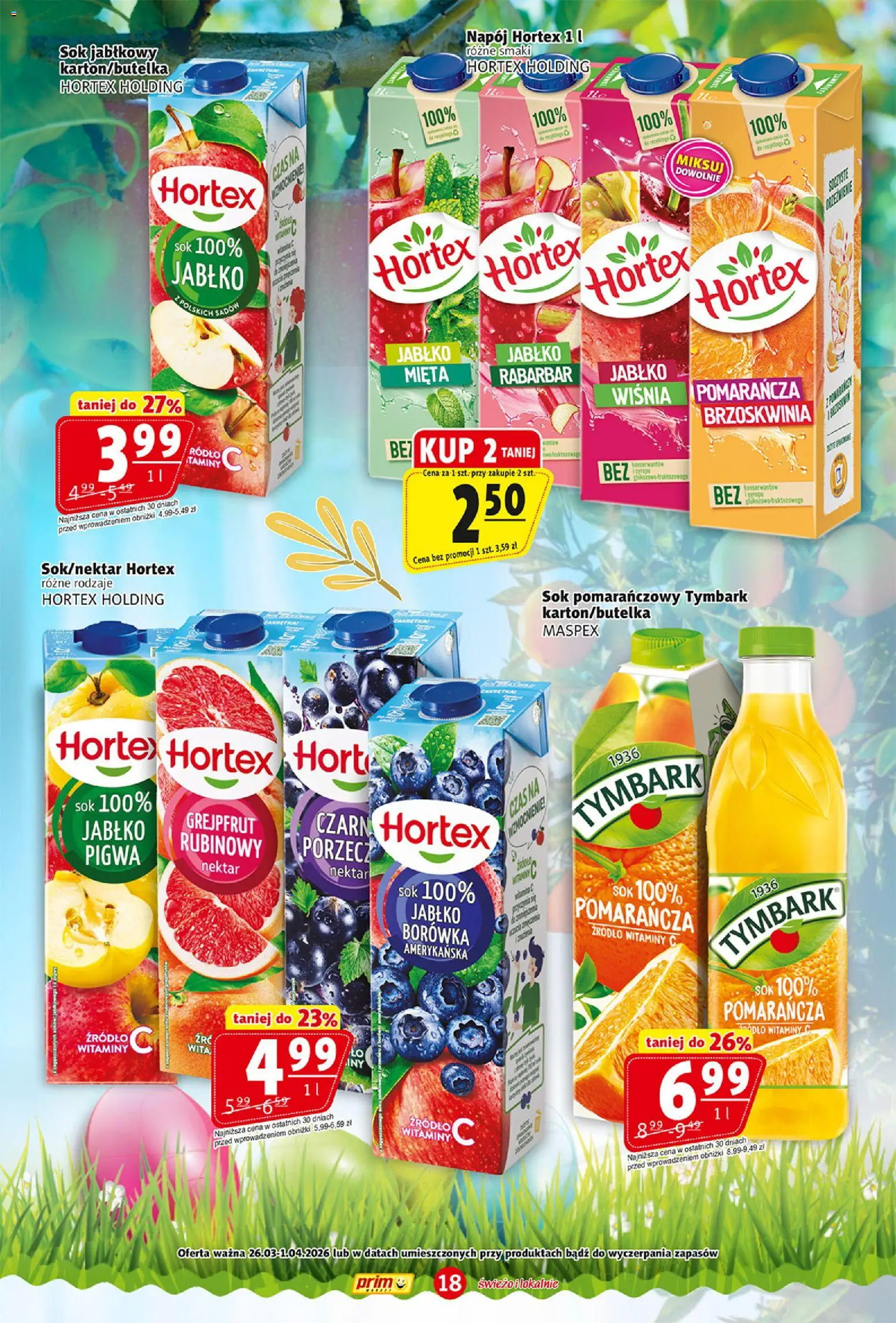 Prim Market gazetka od 26.03.2026 | Strona: 18 | Produkty: Brzoskwinia, Sok pomarańczowy, Sok, Grejpfrut