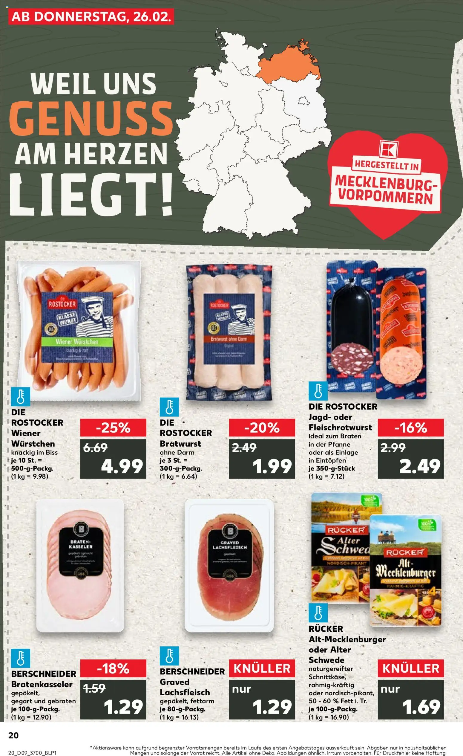 Kaufland prospekt Rostock	 – gültig ab 26.02.2026 | Seite: 20 | Produkte: Wiener wurstchen, Bratwurst, Wurst