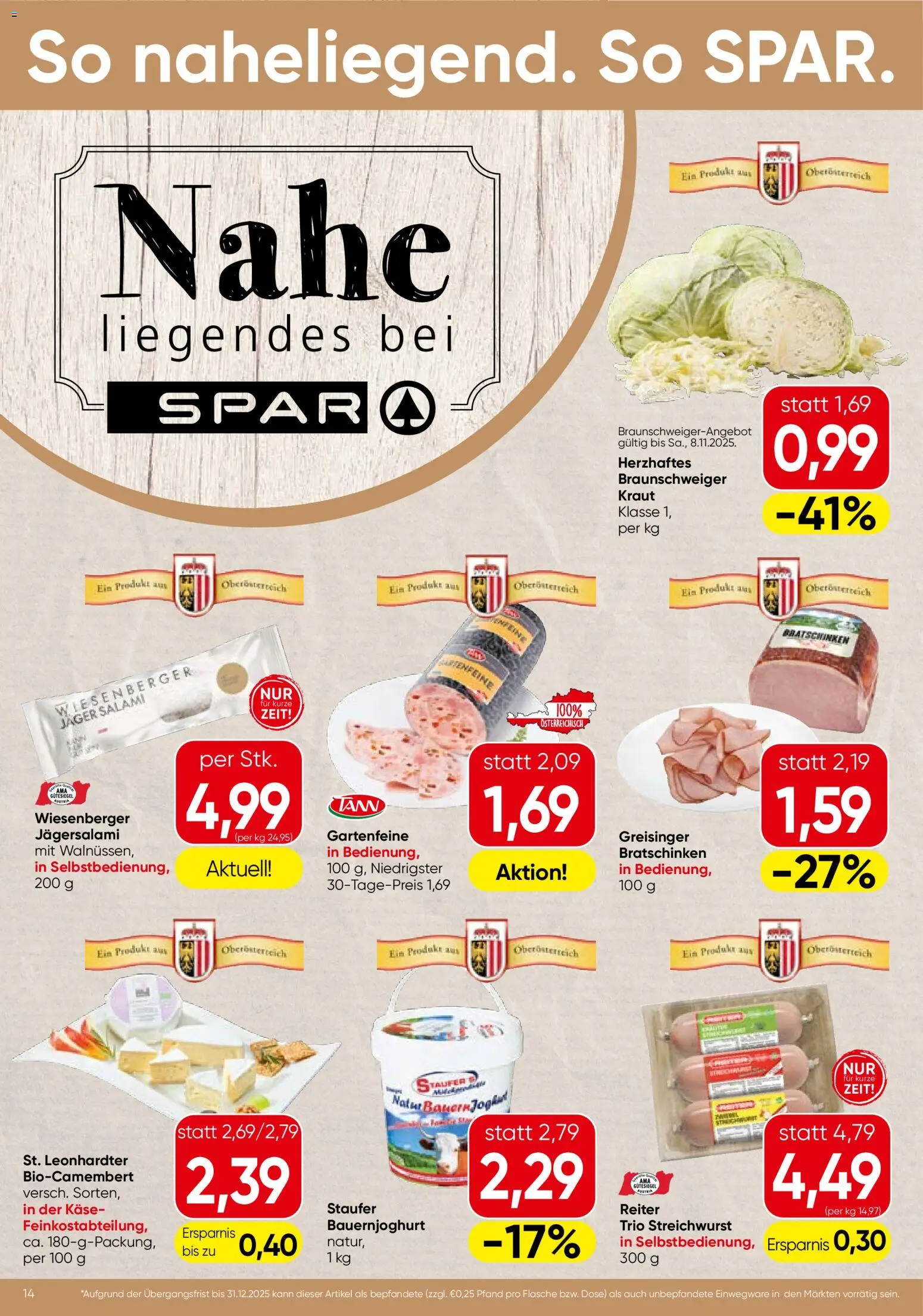 Spar Flugblatt - Oberösterreich gültig ab 06.11.2025 | Seite: 14 | Produkte: Eis, Kraut, Joghurt, Salami