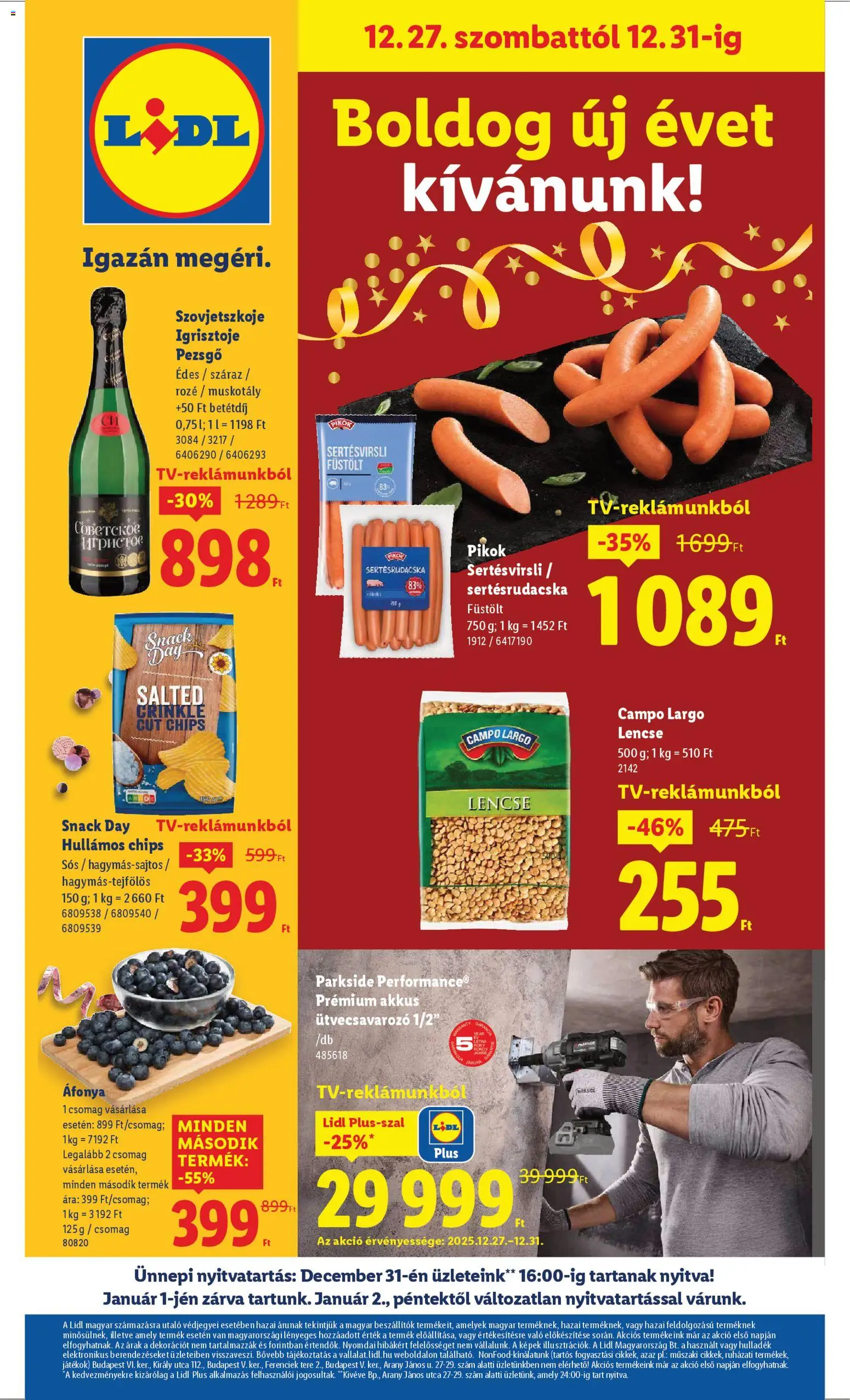Lidl akciós ujság - amely érvényes a következő dátumtól: 27.12.2025 | Oldal: 1 | Termékek: Parkside, Chips, Játékok, Pezsgő
