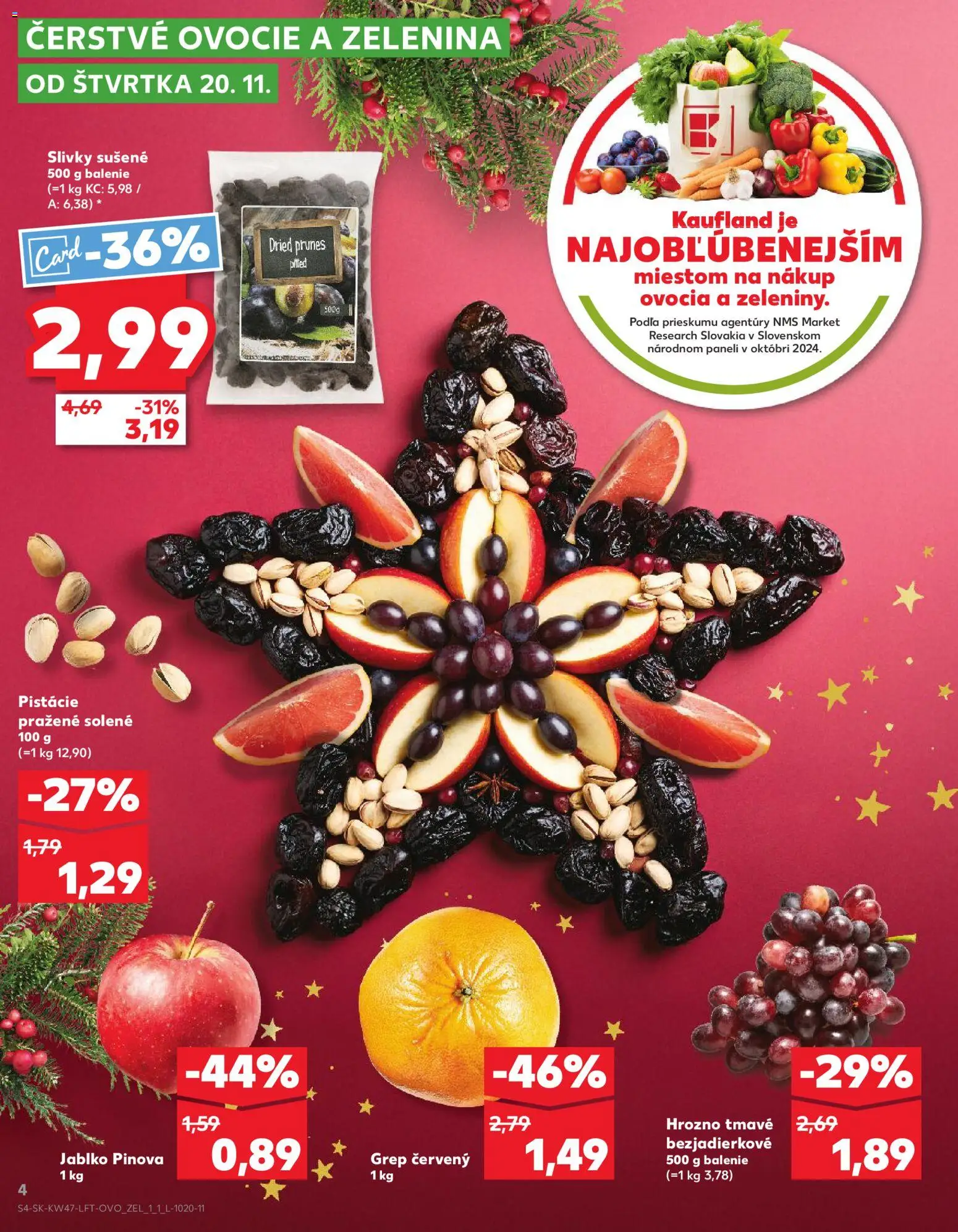 Nové Kaufland akcie – leták je platný od 20.11.2025 | Strana: 4 | Produkty: Apple, Grep, Slivky, Hrozno