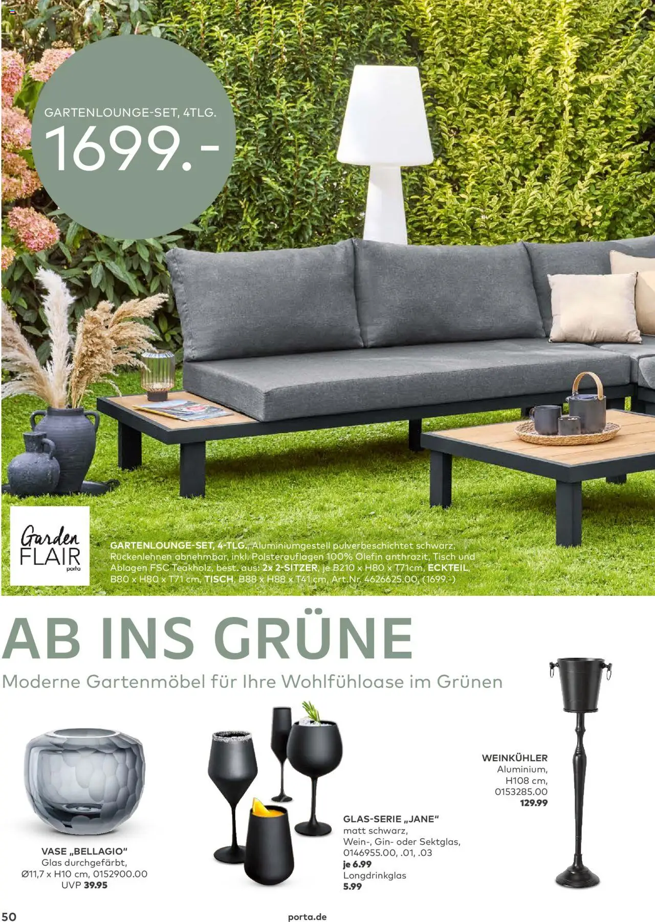 Porta! - Outdoor - Gartenmöbelkatalog 2025 - gültig ab dem 02.03.2025 | Seite: 50 | Produkte: Tisch, Gartenmöbel, Vase, Gin