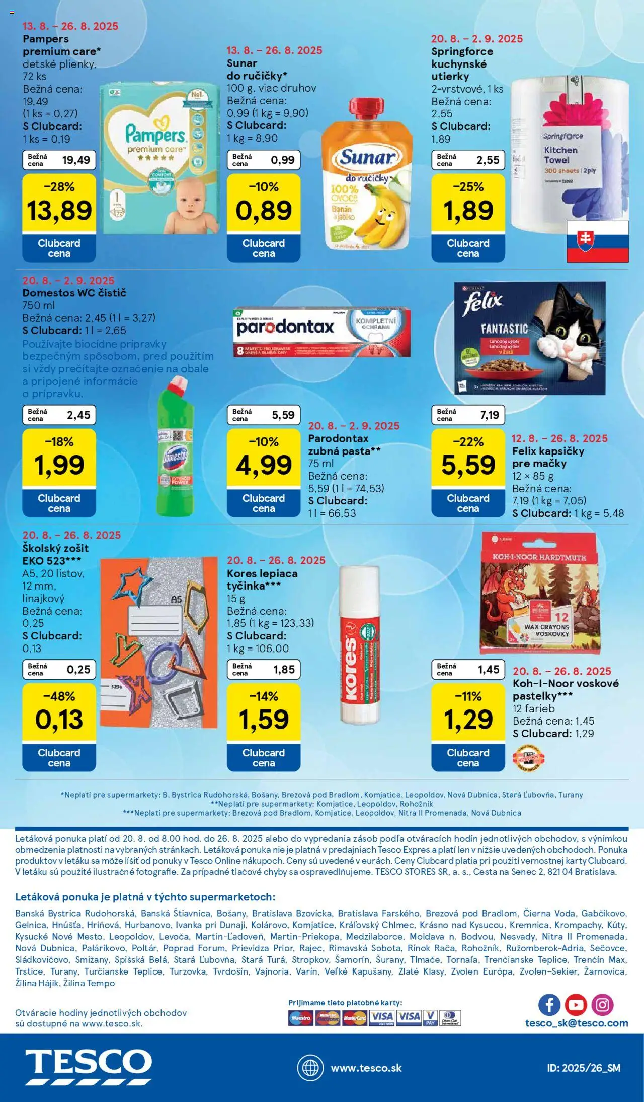 Tesco Supermarket - leták │ platný od 20.08.2025 | Strana: 23 | Produkty: Hodiny, Felix, Zošit, Sunar