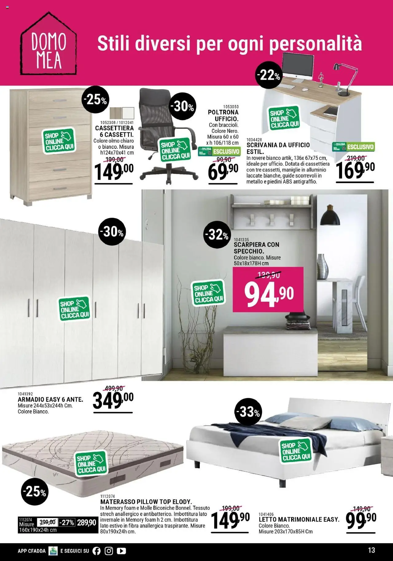 Volantino CFadda del 02.10.2025 | Pagina: 13 | Prodotti: Letto matrimoniale, Alluminio, Letto, Cassettiera