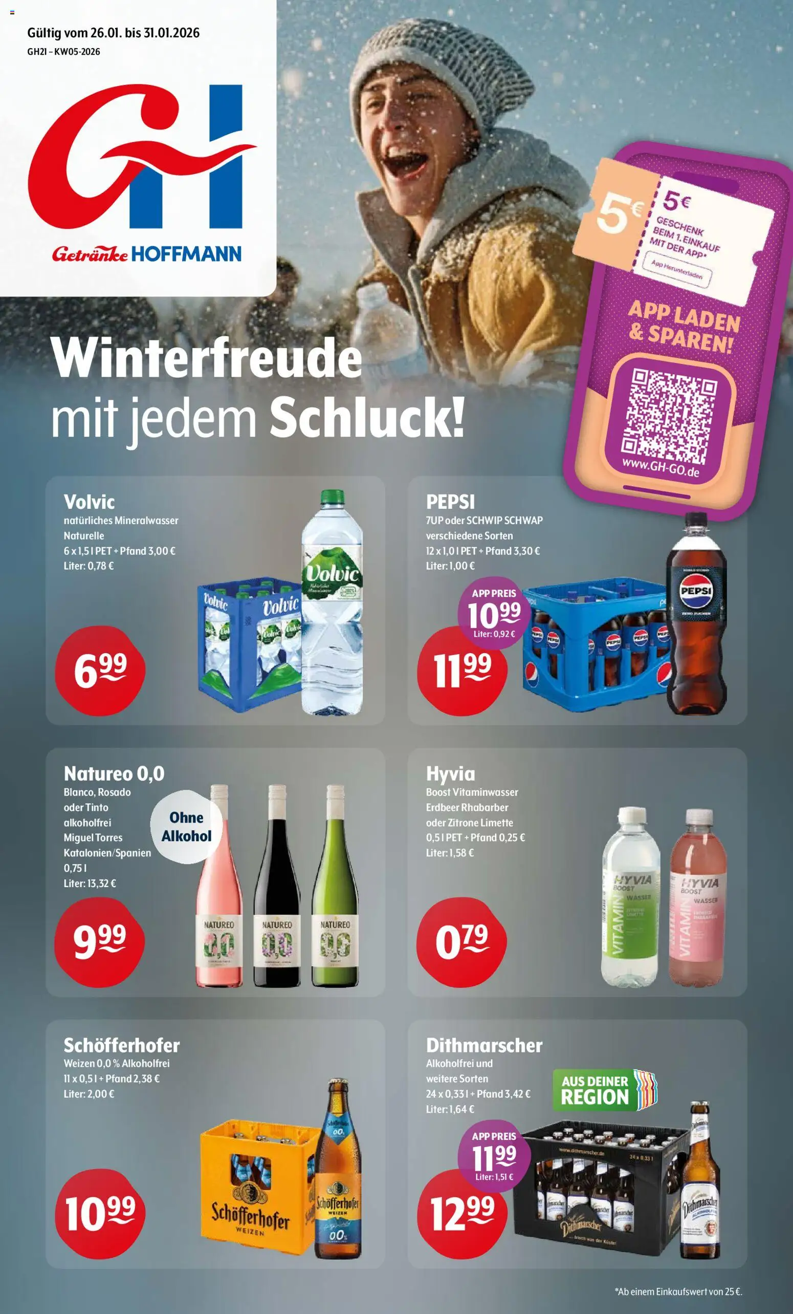 Getränke Hoffmann - Hamburg – gültig ab 26.01.2026 | Seite: 1 | Produkte: Schwip schwap, Mineralwasser, Rhabarber, Volvic