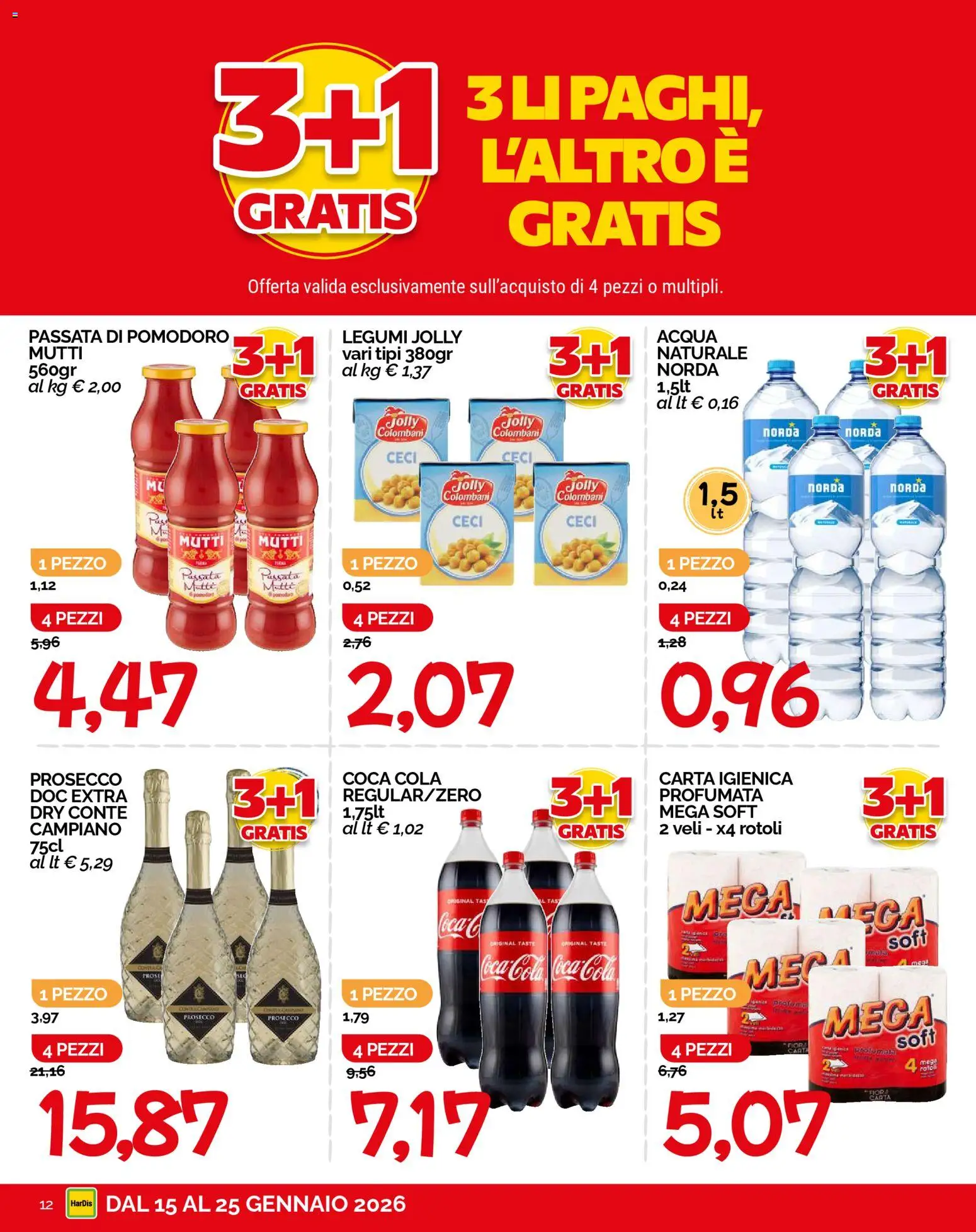 Volantino HarDis del 15.01.2026 | Pagina: 12 | Prodotti: Legumi, Carta igienica, Acqua, Passata di pomodoro