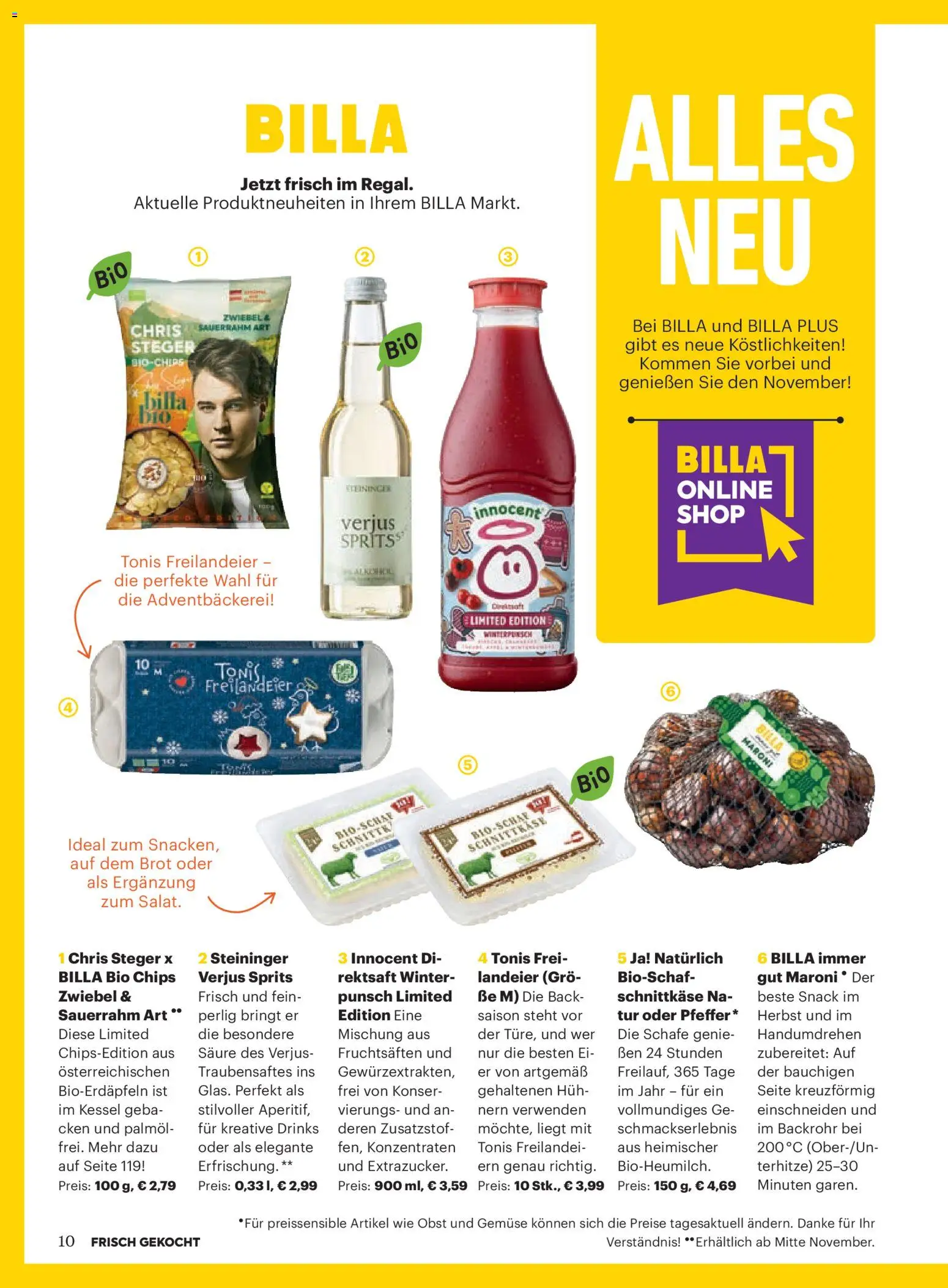 Billa  Frisch Gekocht gültig ab 01.11.2025 | Seite: 6 | Produkte: Chips, Gemüse, Obst, Sauerrahm