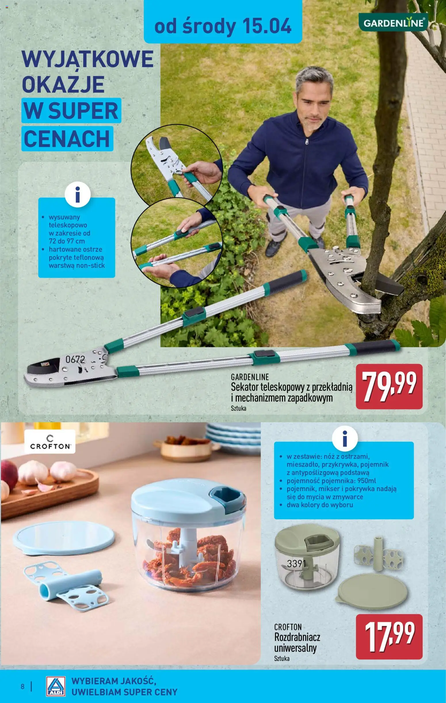 Aldi gazetka - Artykuły przemysłowe i tekstylia od 15.04.2026 | Strona: 8 | Produkty: Sekator, Mikser