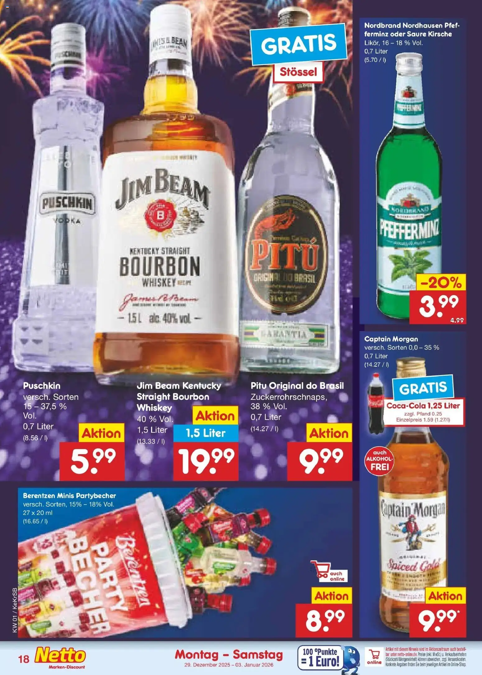 Netto Marken-Discount prospekt Bonn	 – gültig ab 28.12.2025 | Seite: 18 | Produkte: Captain morgan, Bourbon, Whiskey, Berentzen