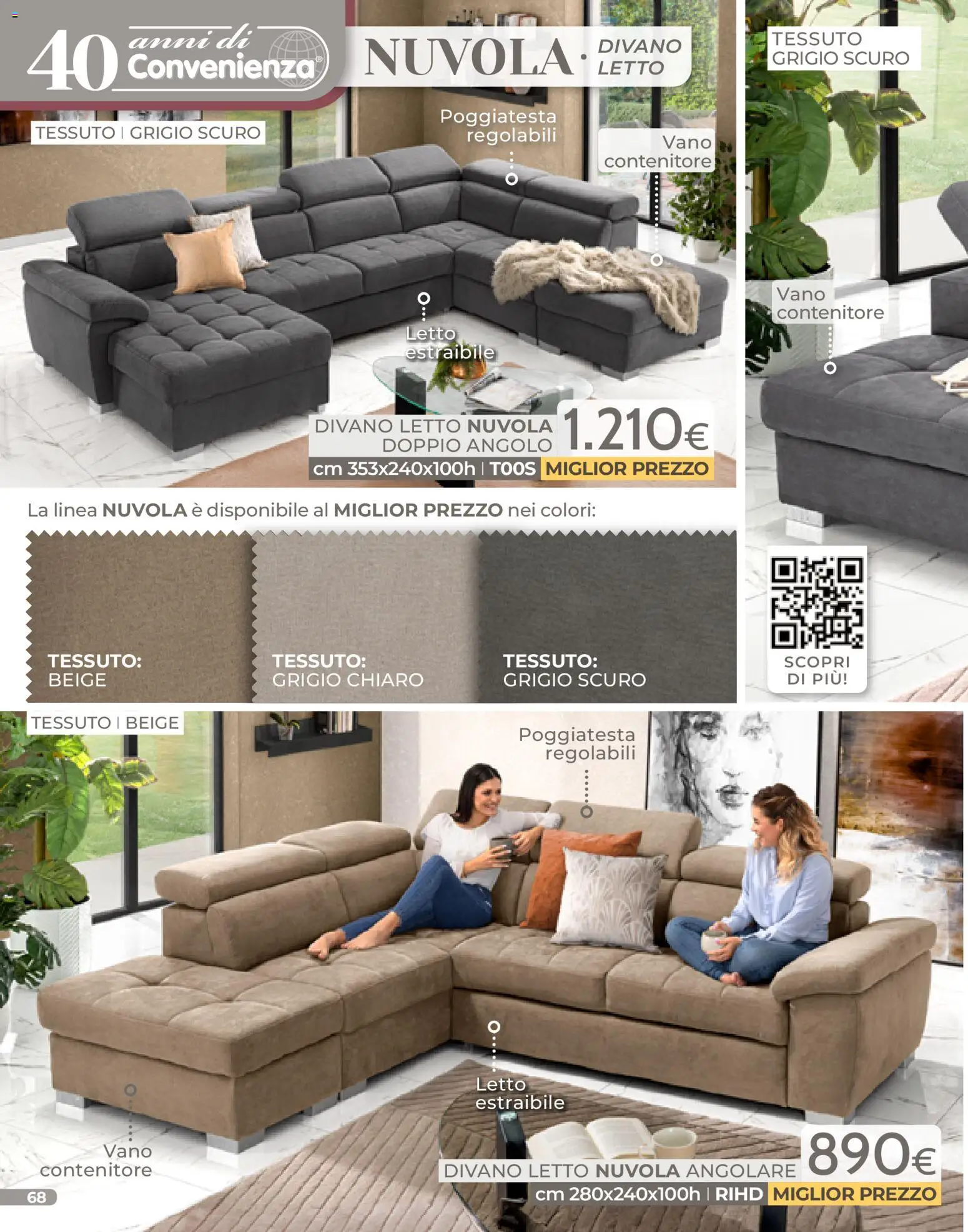 Volantino Mondo Convenienza del 04.01.2026 | Pagina: 68 | Prodotti: Divano letto, Contenitore, Letto, Divano