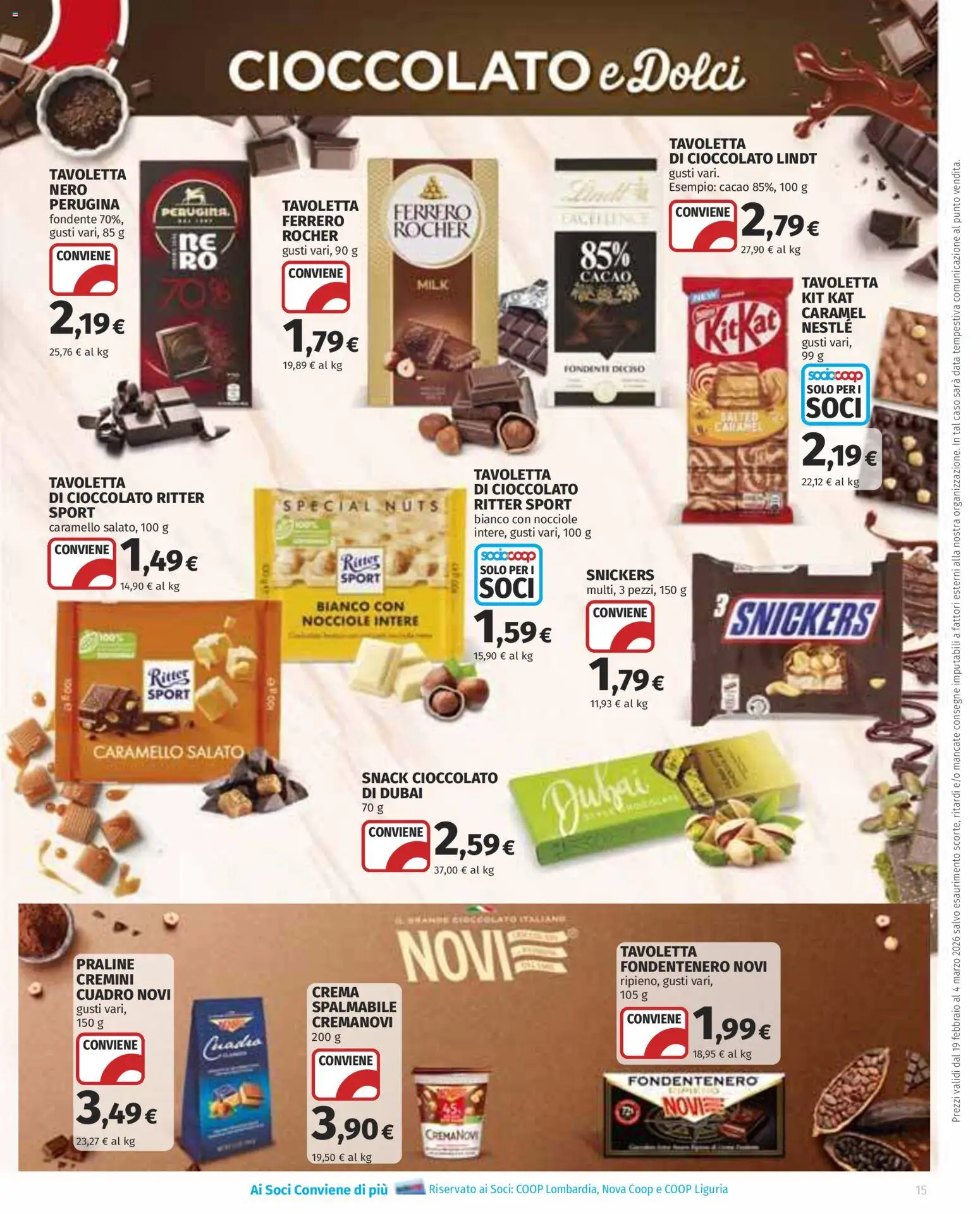 Volantino COOP del 19.02.2026 | Pagina: 15 | Prodotti: Cioccolato, Nocciole, Data, Cacao