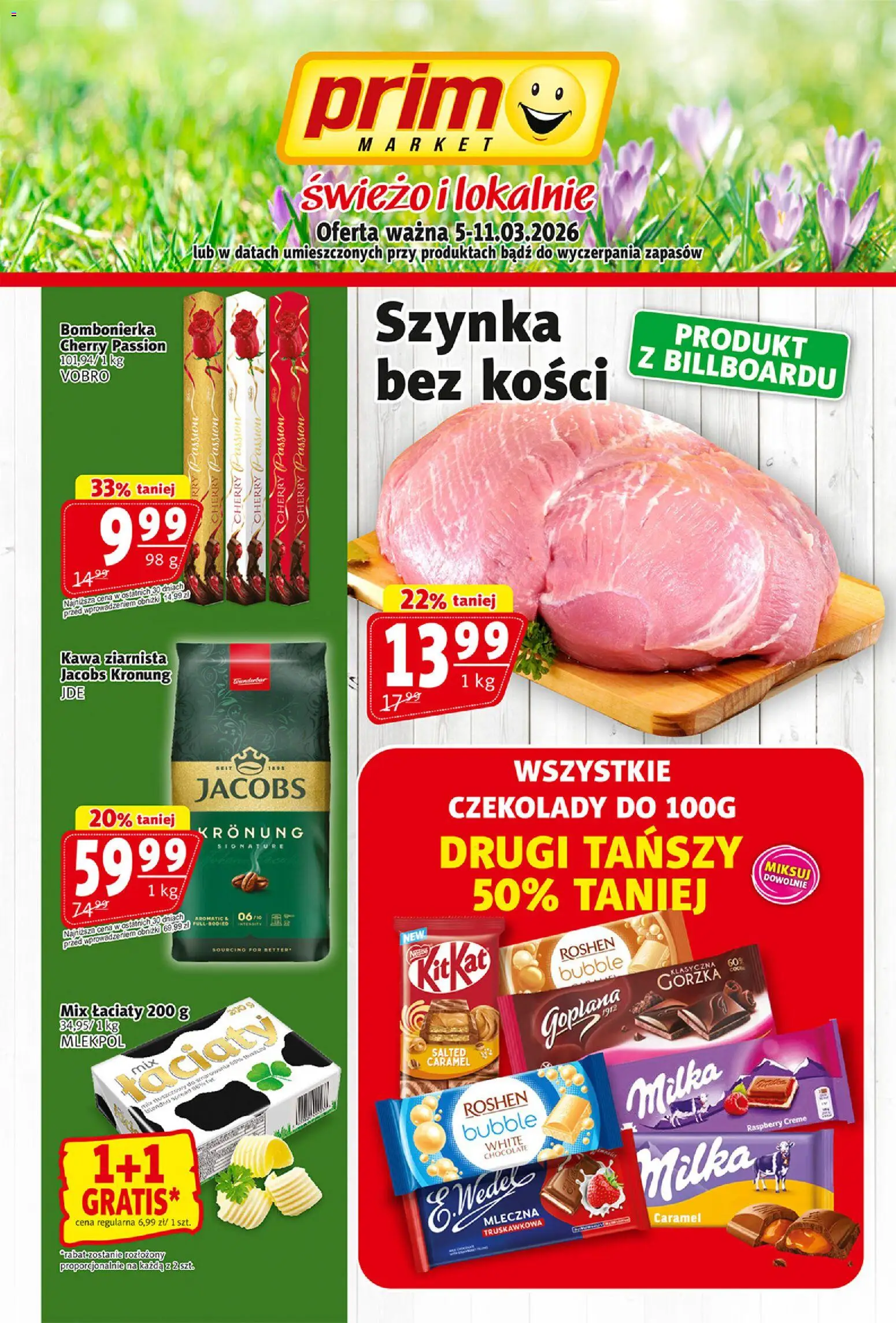 Prim Market gazetka od 05.03.2026 | Strona: 1 | Produkty: Czekolady, Bombonierka, Szynka, Kawa
