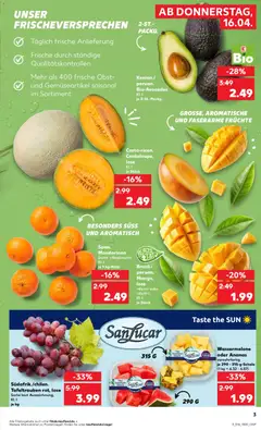 Wassermelone oder Ananas, verzehrfertig je 290 - 315-g-Schale (1 kg = 6.32 - 6.87) ab 16.04.2026 gültig | Seite: 3 | Produkte: Mandarinen, Ananas, Avocado, Wassermelone