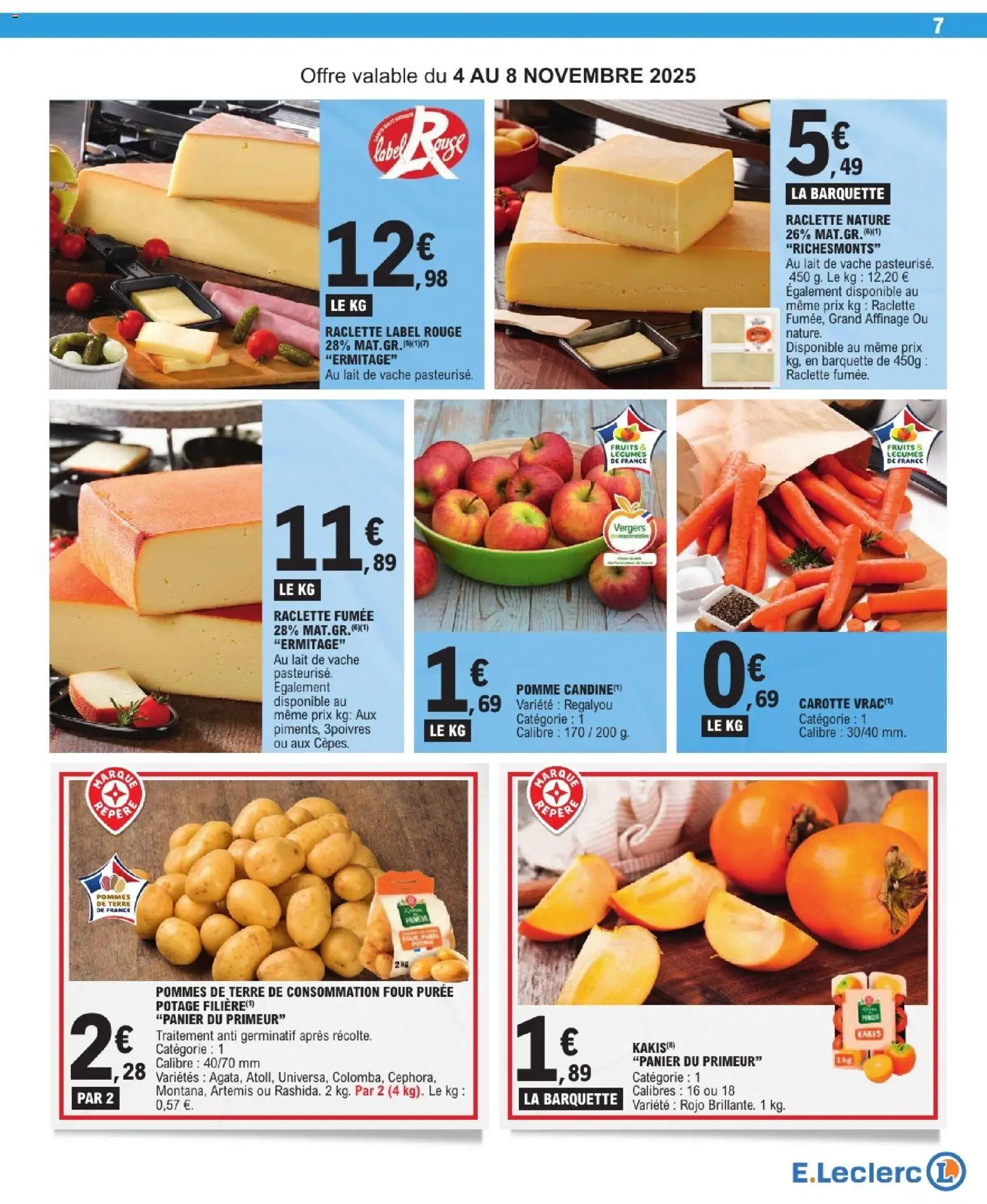 {H1} | Page: 7 | Produits: Raclette, Panier, Lait, Pommes de terre