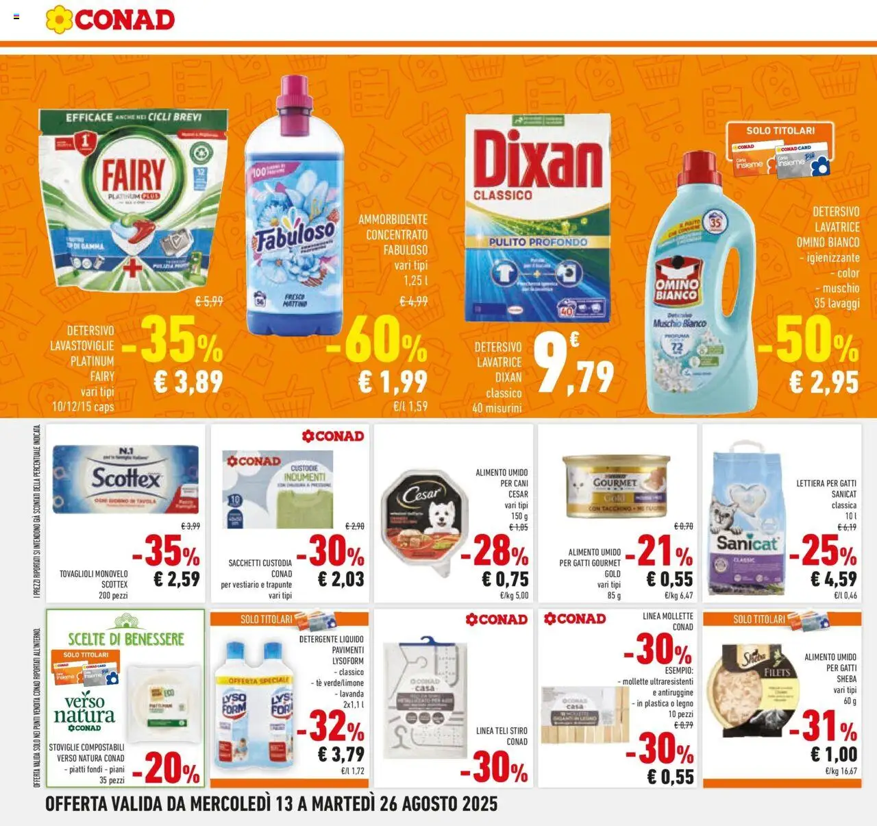 Volantino Conad del 12.08.2025 | Pagina: 20 | Prodotti: Lettiera per gatti, Tè, Lavatrice, Lavastoviglie