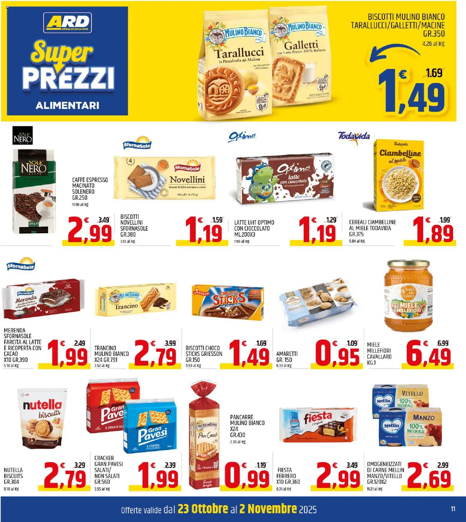 Volantino ARD Discount del 23.10.2025 | Pagina: 11 | Prodotti: Latte, Nutella, Vitello, Cacao