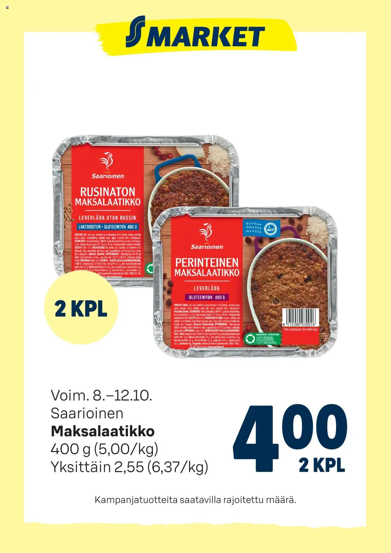 S-market tarjoukset Maksalaatikko – voimassa 08.10.2025 alkaen | Sivu: 1 | Tuotteet: Kansi