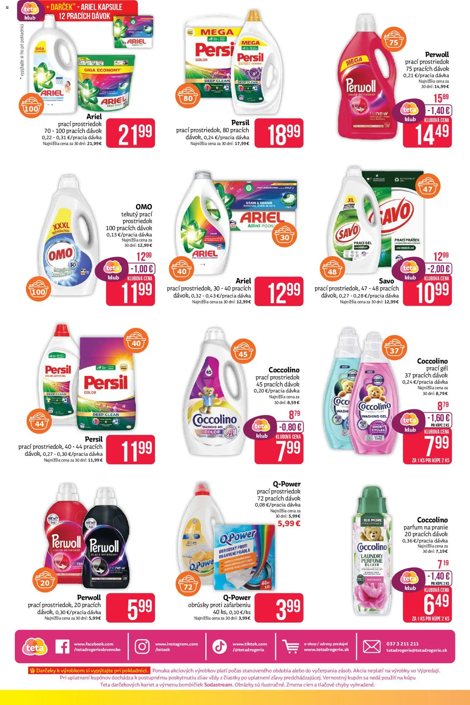 Nové Teta drogerie akcie – leták je platný od 27.10.2025 | Strana: 16 | Produkty: Persil, Savo, Ariel, Coccolino
