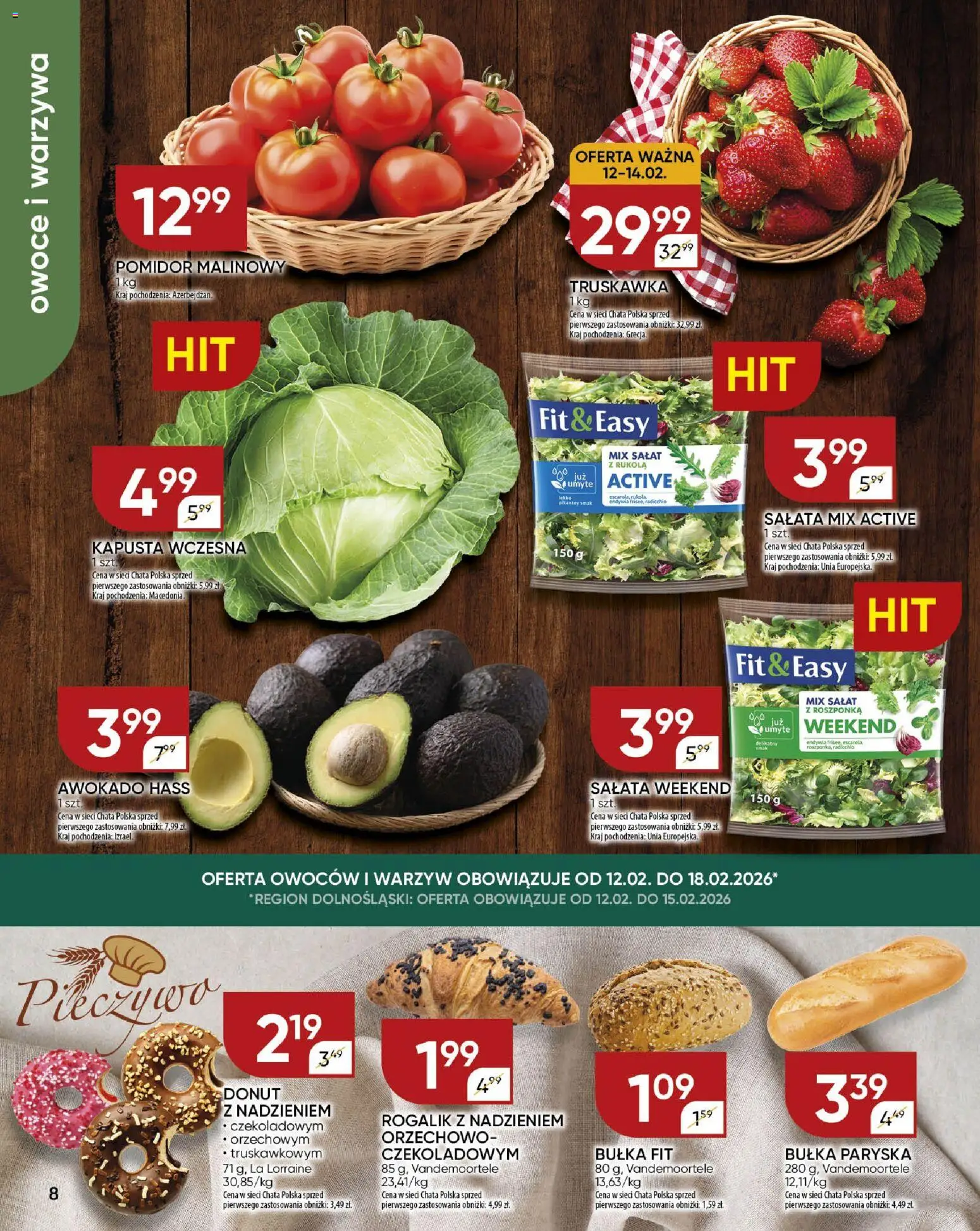 Chata Polska Gazetka od 12.02.2026 | Strona: 8 | Produkty: Kapusta, Bułka, Awokado, Warzywa