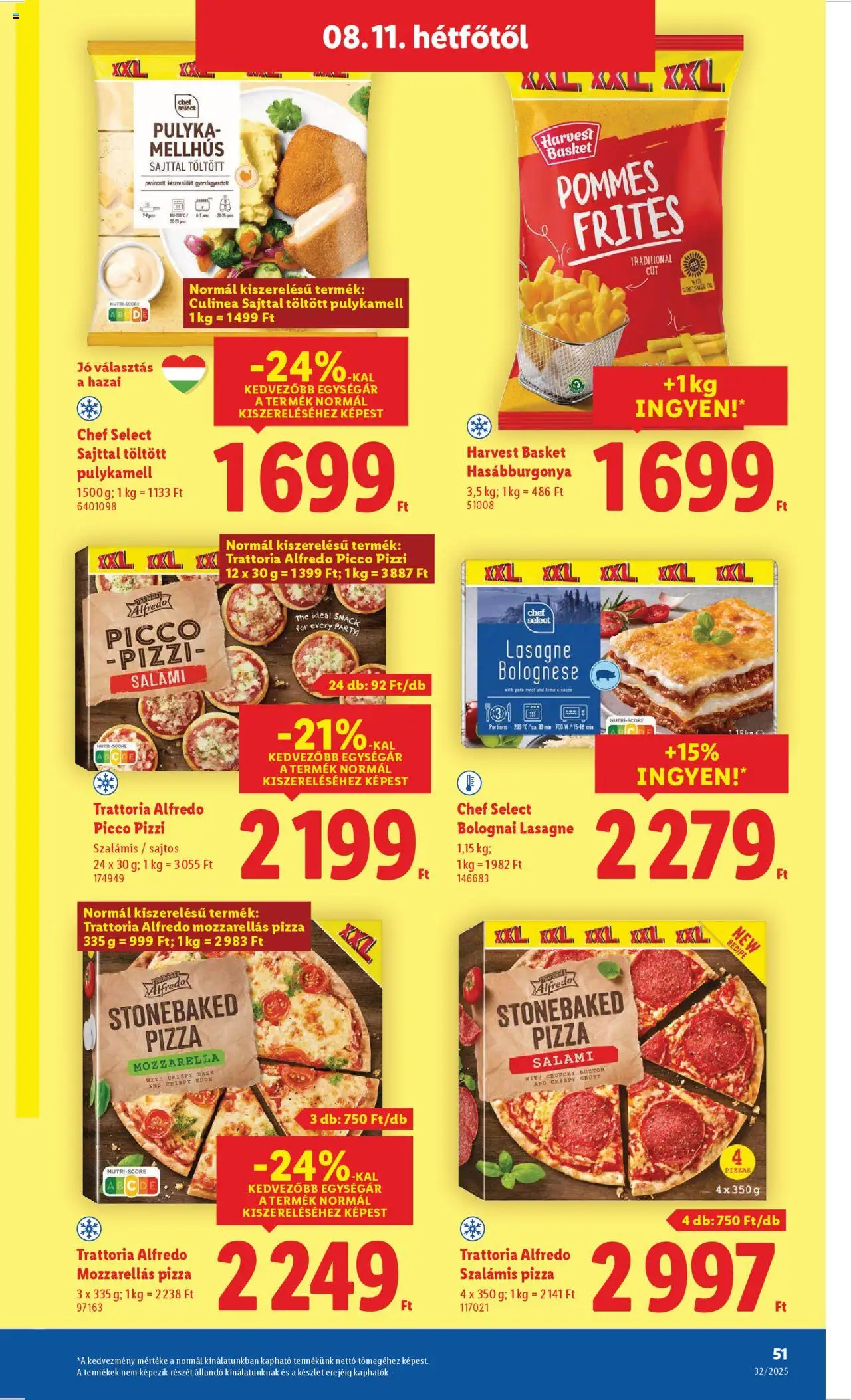 Lidl akciós ujság - amely érvényes a következő dátumtól: 07.08.2025 | Oldal: 51 | Termékek: Mozzarella, Pizza, Lasagne, Hasábburgonya