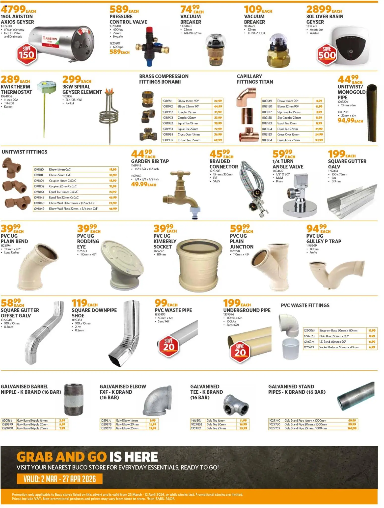 New BUCO catalogue – valid from 23.03.2026 | Page: 7 | Products: Connector, Plate, Valve, Pipe