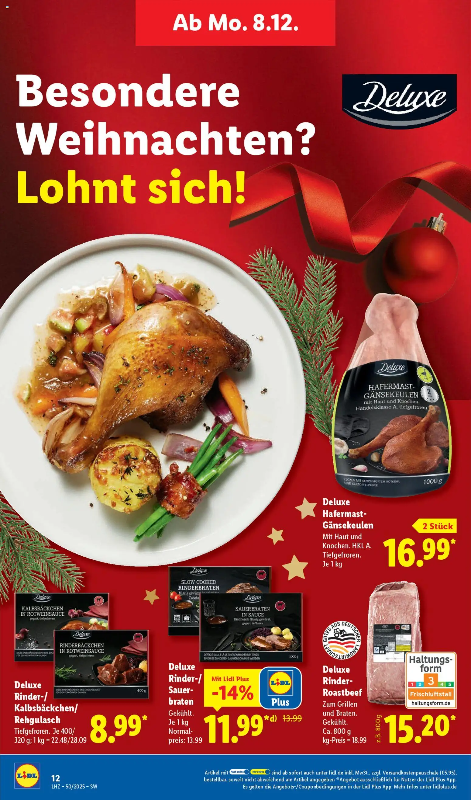 Lidl Prospekt Kornwestheim – gültig ab 08.12.2025 | Seite: 22 | Produkte: Rinderbraten, Rotkohl, Roastbeef, Rindfleisch