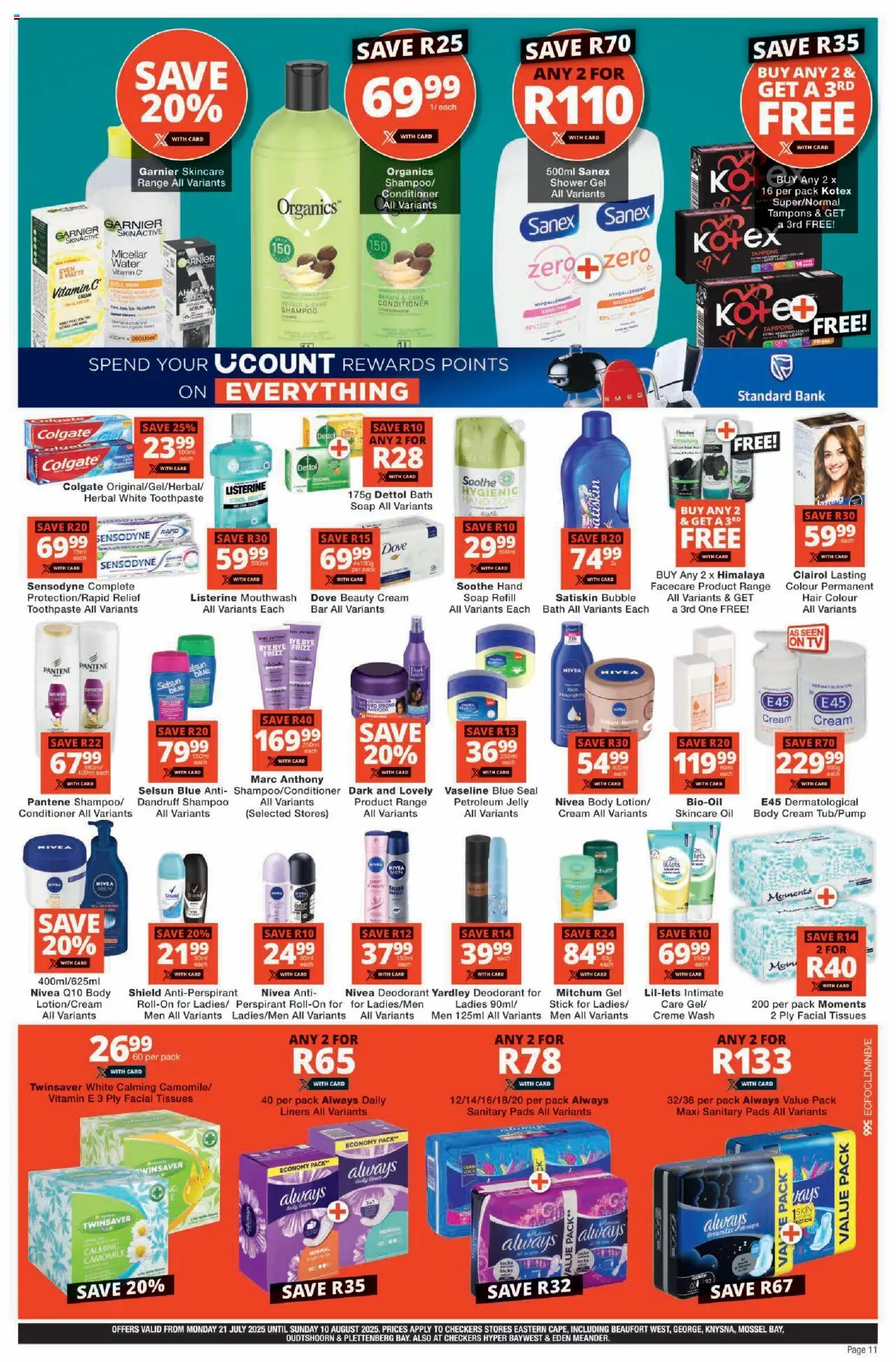 Checkers Eastern Cape - July Month-End Promotion │ valid from 21.07.2025 | Page: 11 | Products: Shower, Pads, Soap, Deodorant