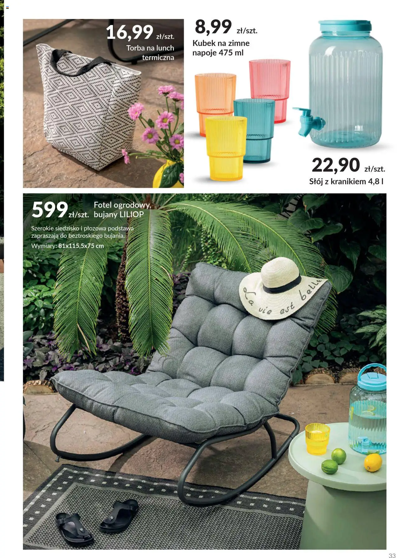 Salony Agata Gazetka - Ogród od 26.05.2025 | Strona: 33 | Produkty: Torba, Napoje, Fotel