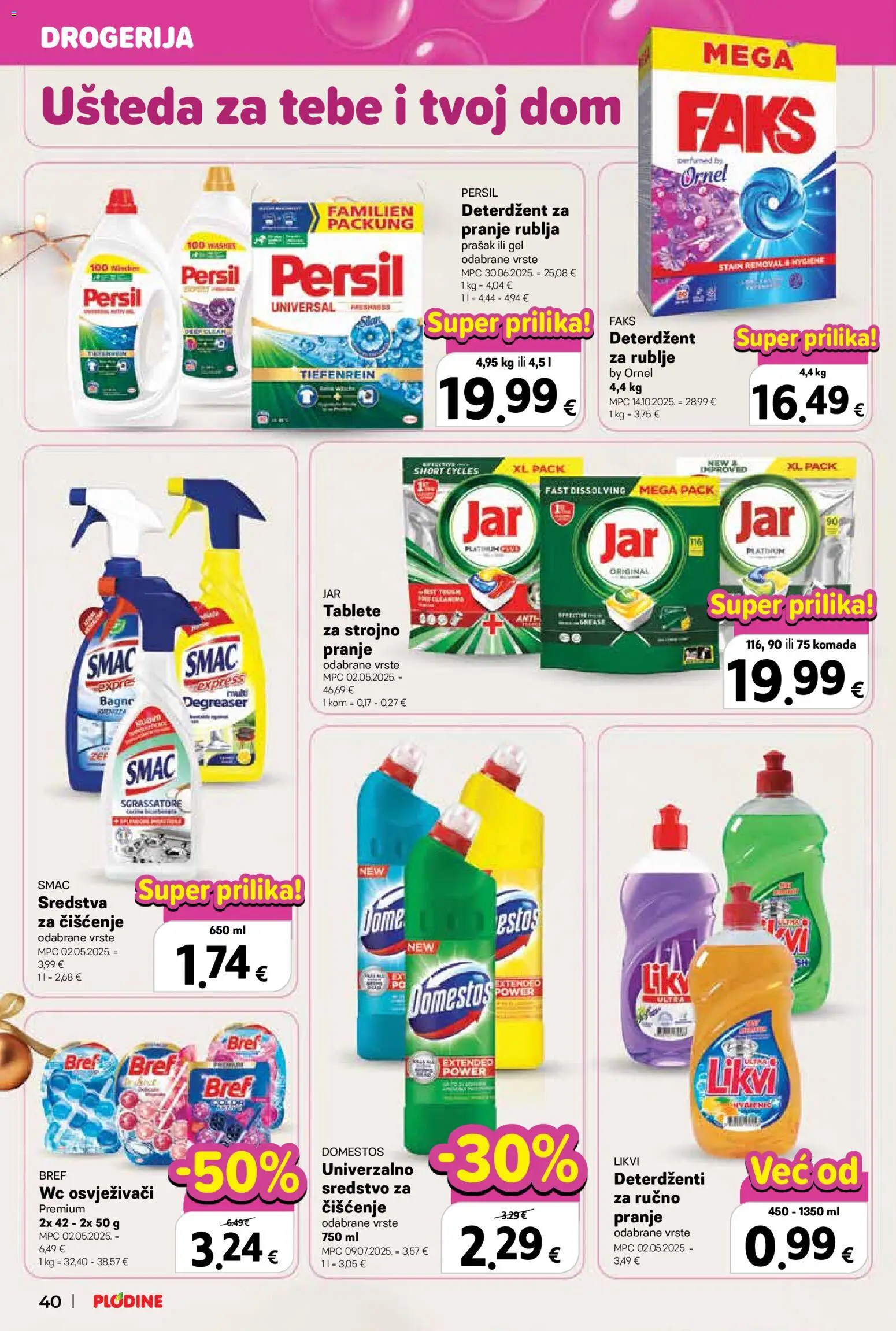 Plodine katalog | vrijedi od 03.12.2025 | Stranica: 40 | Proizvodi: Faks, Deterdžent, Domestos, Persil
